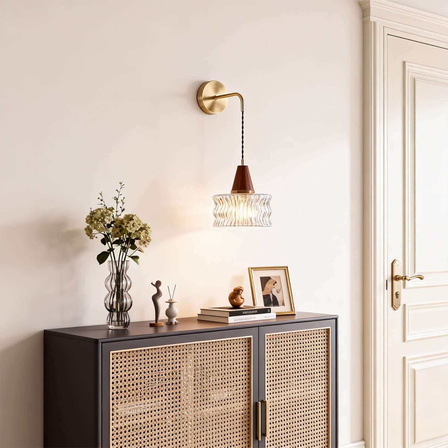 Ravico Glass & Wood Wall Light | Wabi-Sabi Bedside Sconce