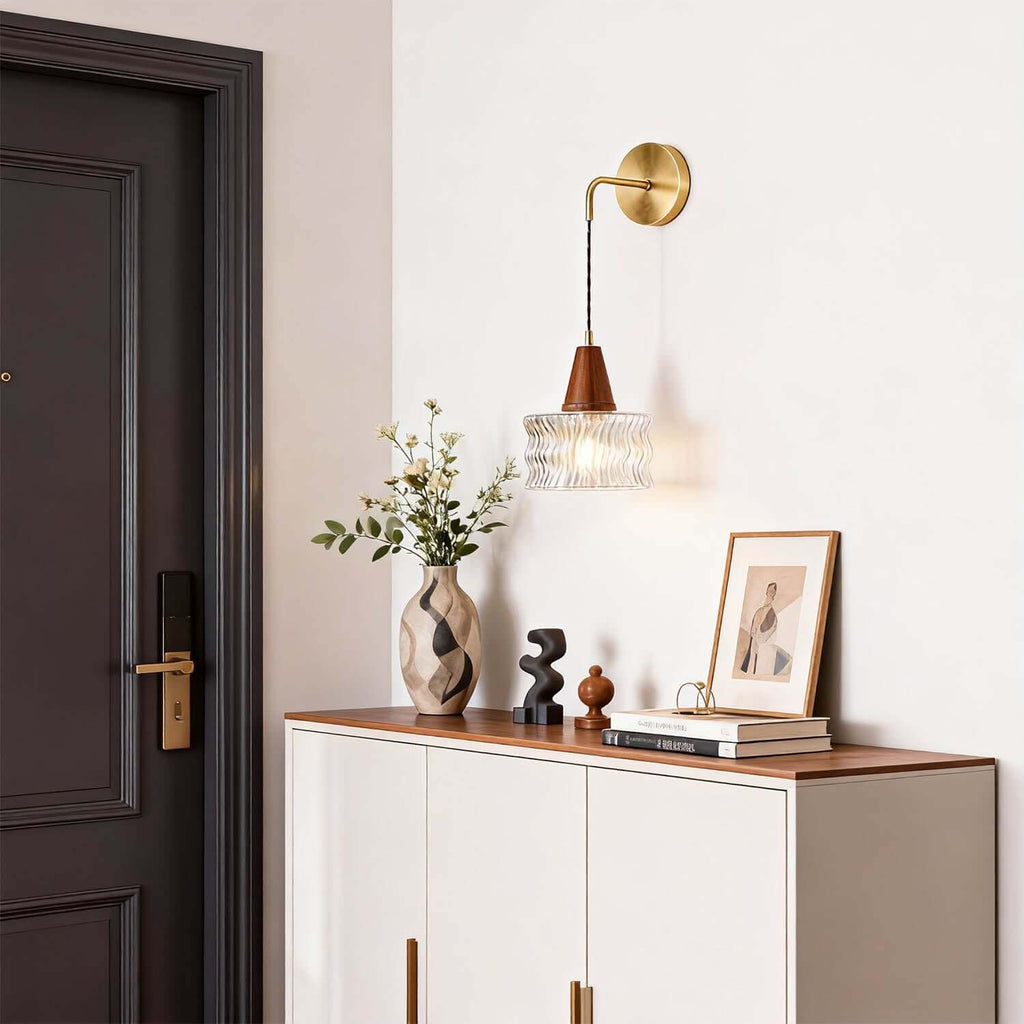 Ravico Glass & Wood Wall Light | Wabi-Sabi Bedside Sconce