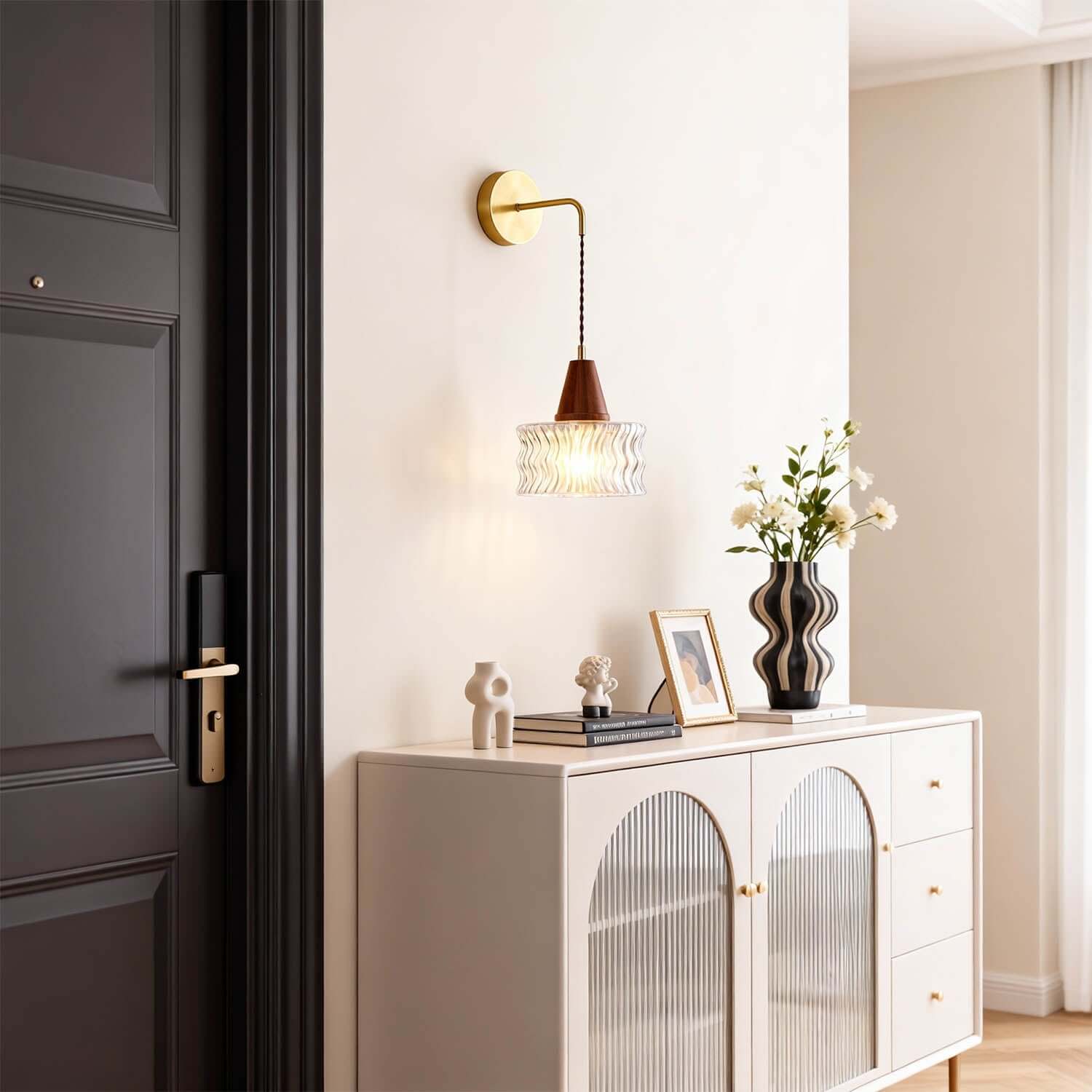 Ravico Glass & Wood Wall Light | Wabi-Sabi Bedside Sconce