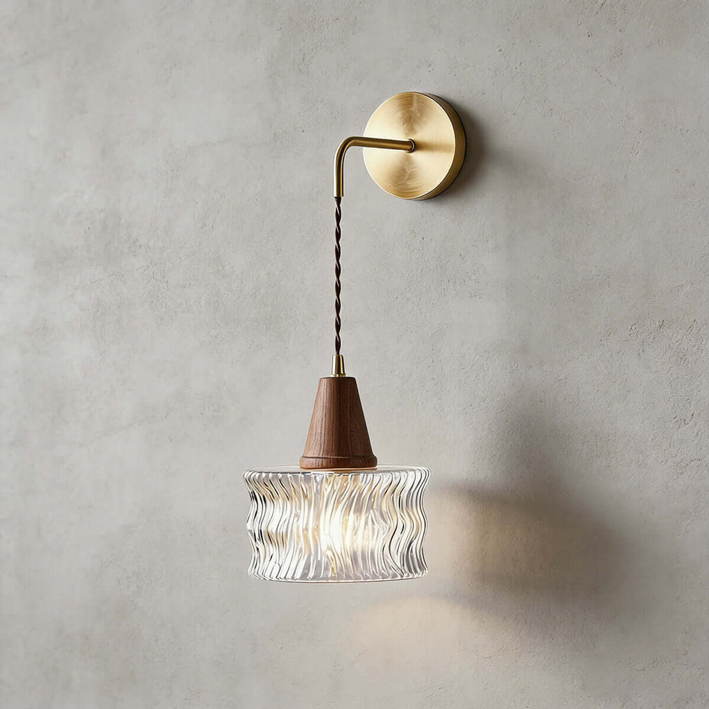 Ravico Glass & Wood Wall Light | Wabi-Sabi Bedside Sconce