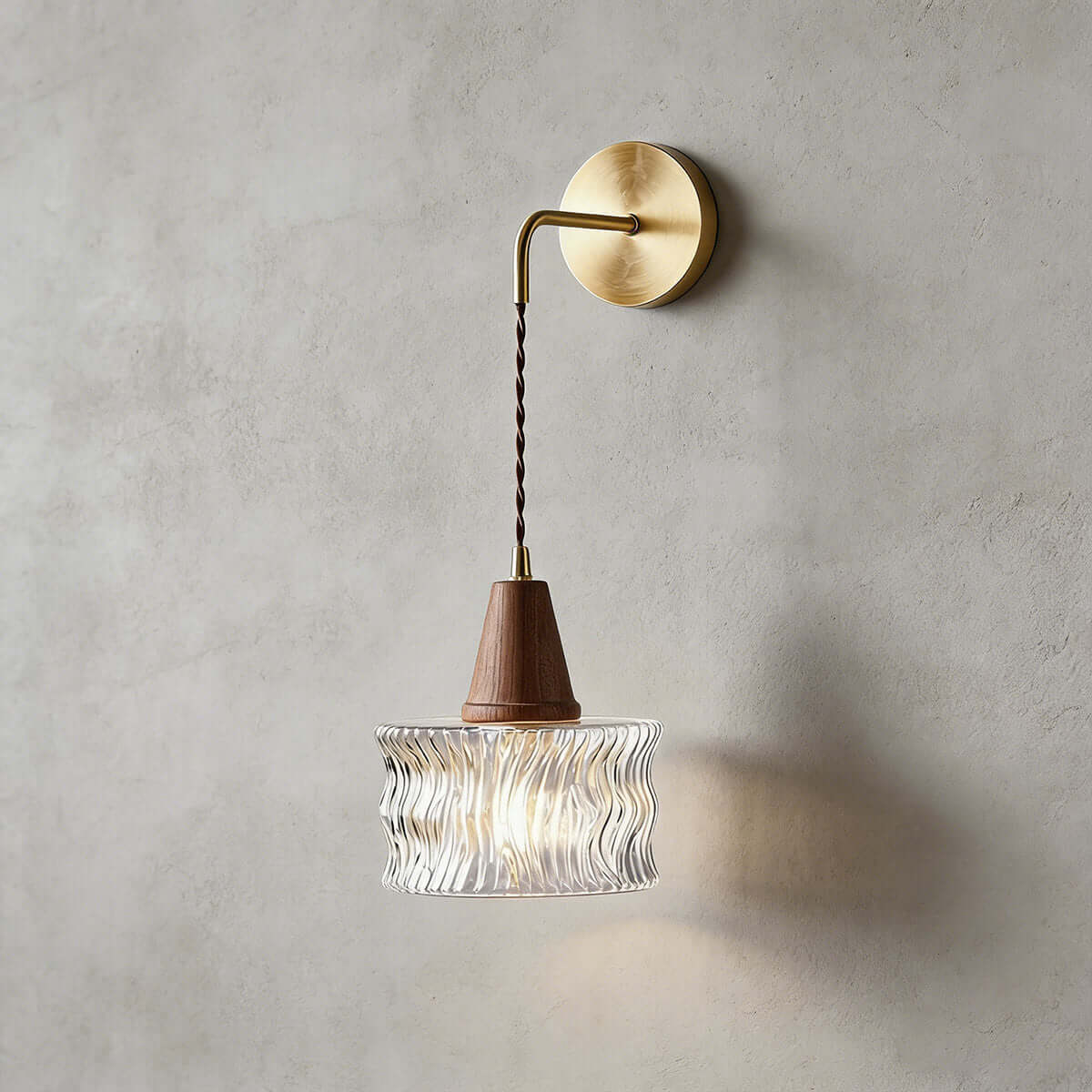 Ravico Glass & Wood Wall Light | Wabi-Sabi Bedside Sconce
