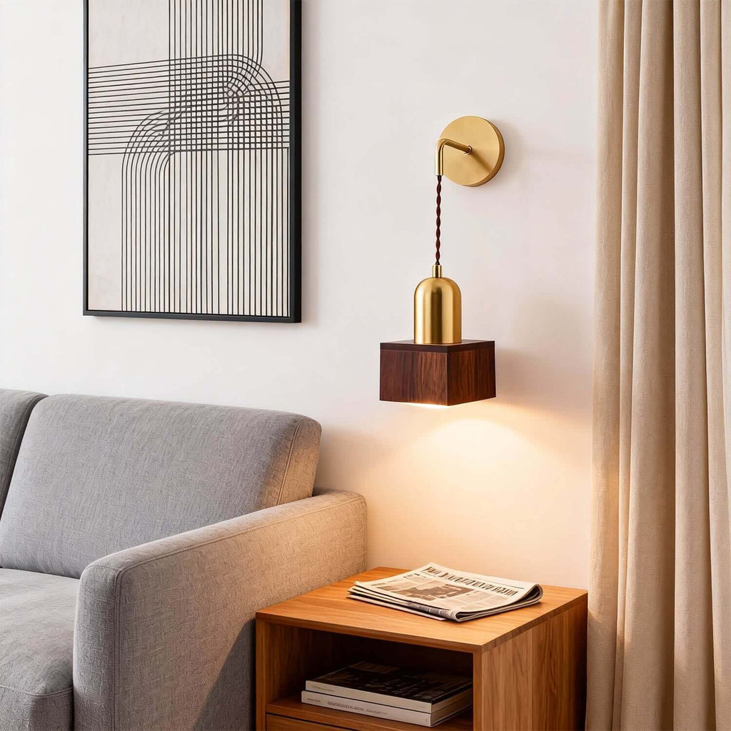 Revira Brass & Wood Wall Light | Slim Bedside Accent Sconce