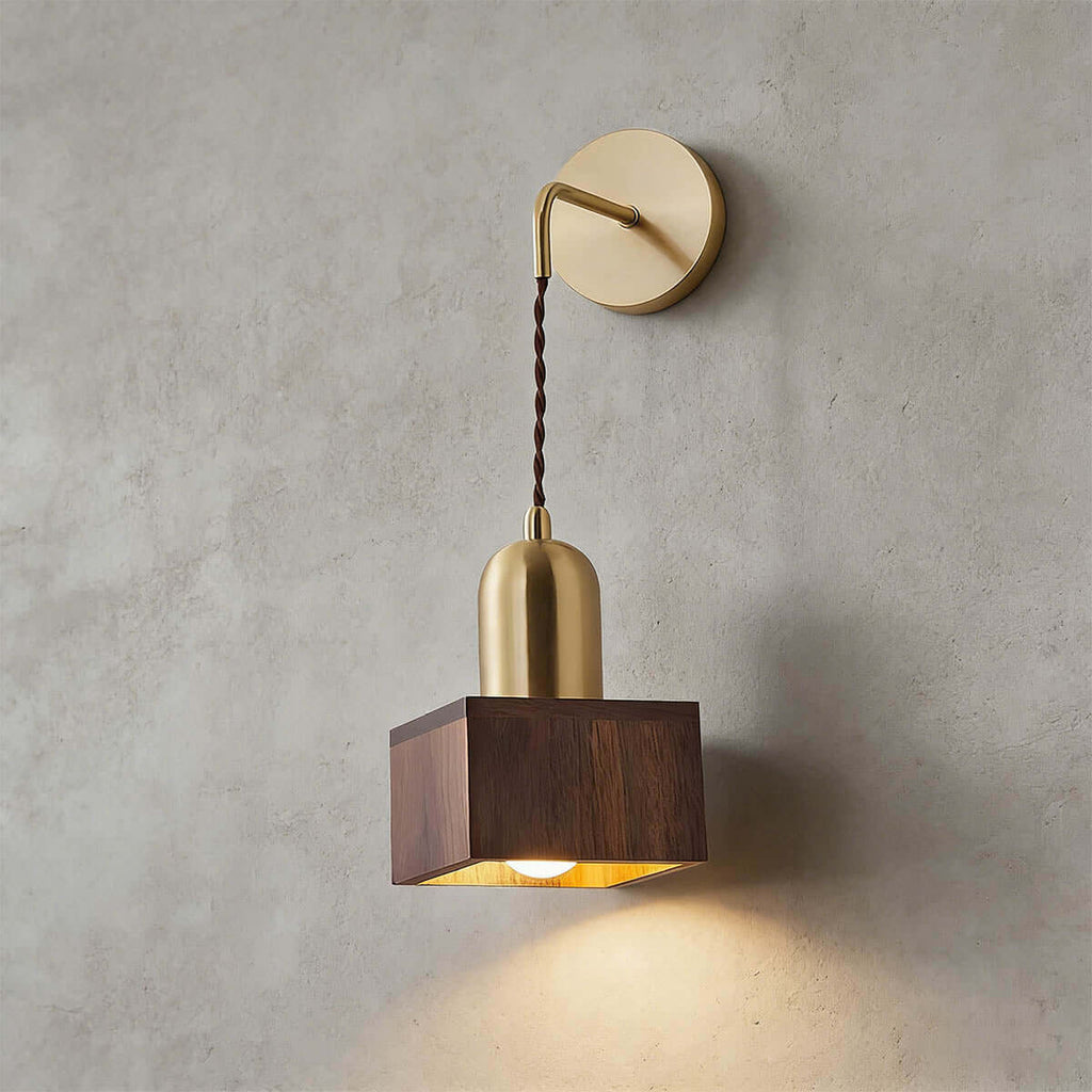 Revira Brass & Wood Wall Light | Slim Bedside Accent Sconce