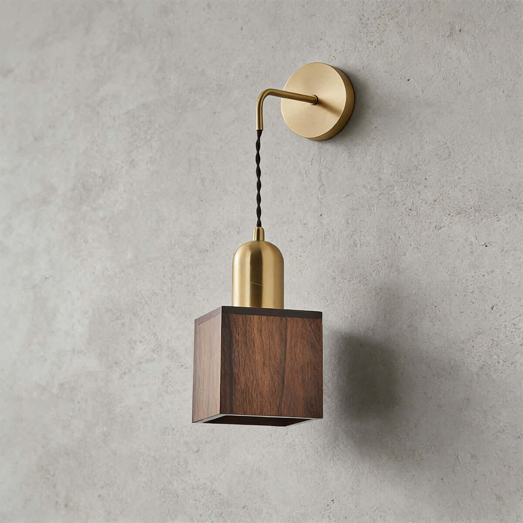 Revira Brass & Wood Wall Light | Slim Bedside Accent Sconce