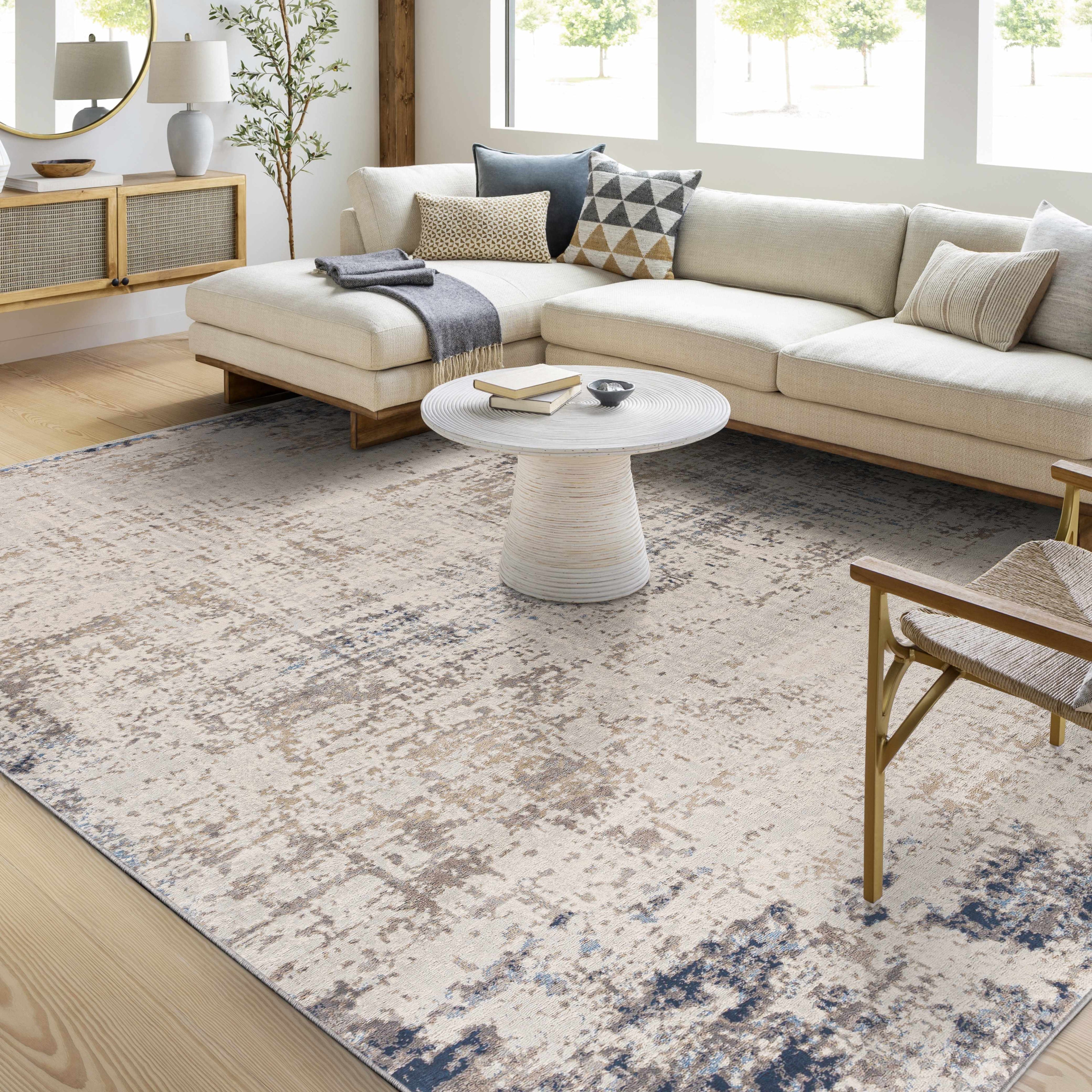 Alcove Abstract Area Rug | Neutral & Blue Tones