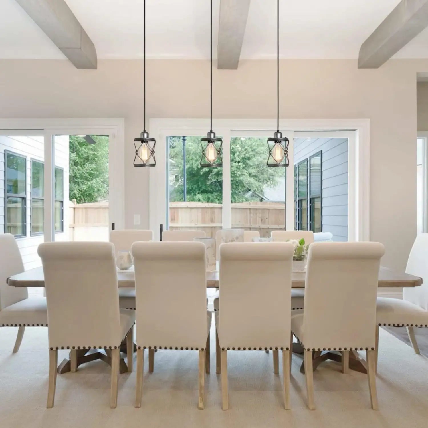 Rustic Silver Metal Pendant Hanging Lights Kitchen with Adjustable LED Lamp