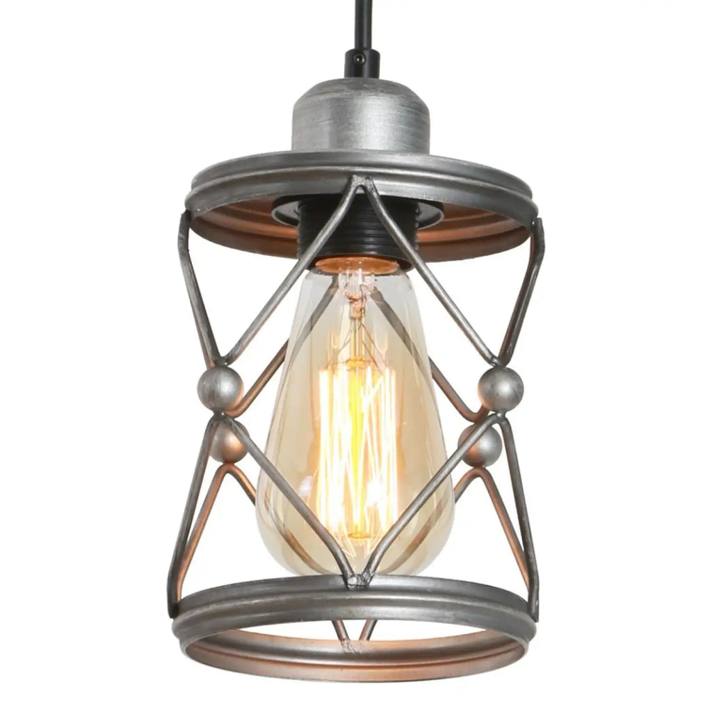 Rustic Silver Metal Pendant Hanging Lights Kitchen with Adjustable LED Lamp