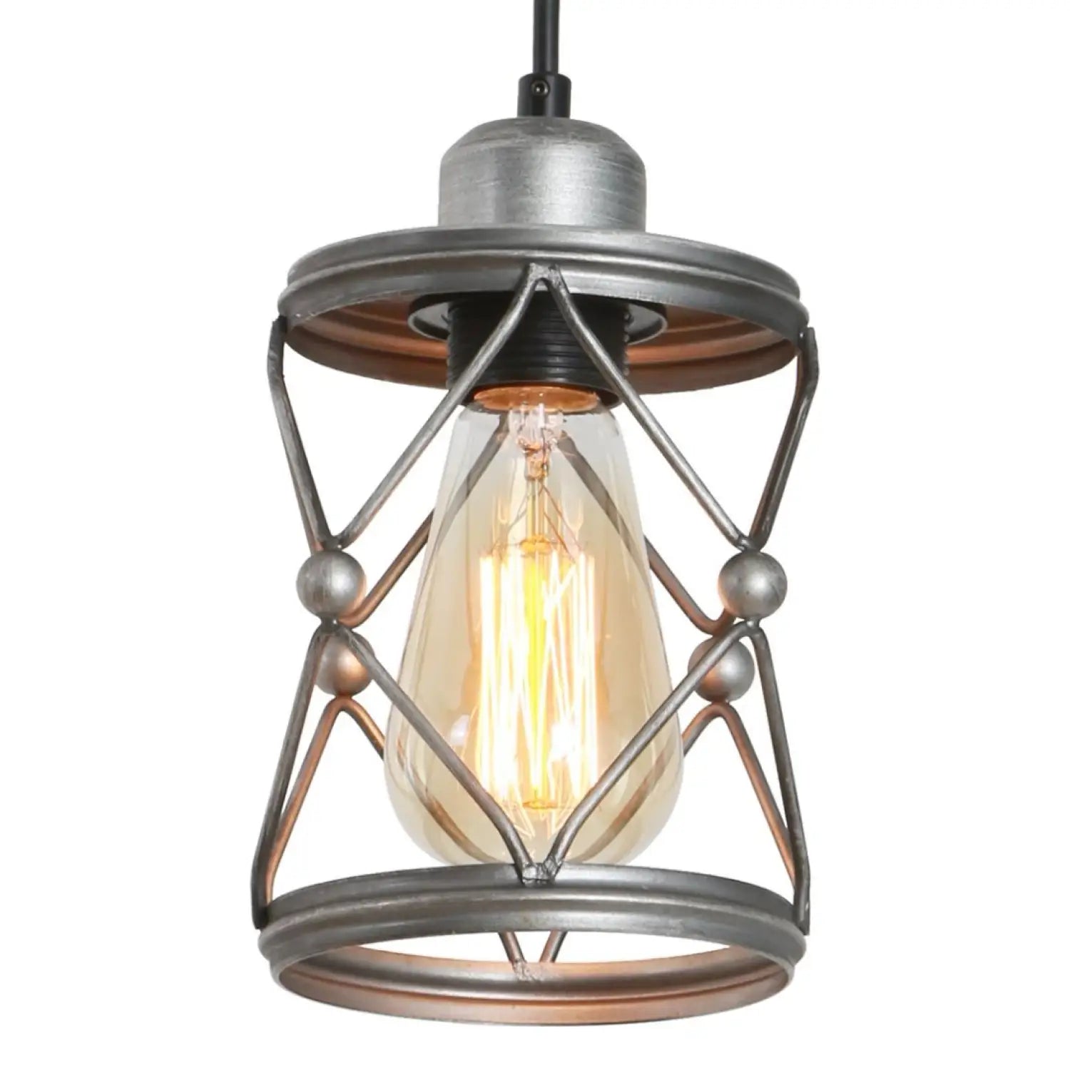 Rustic Silver Metal Pendant Hanging Lights Kitchen with Adjustable LED Lamp