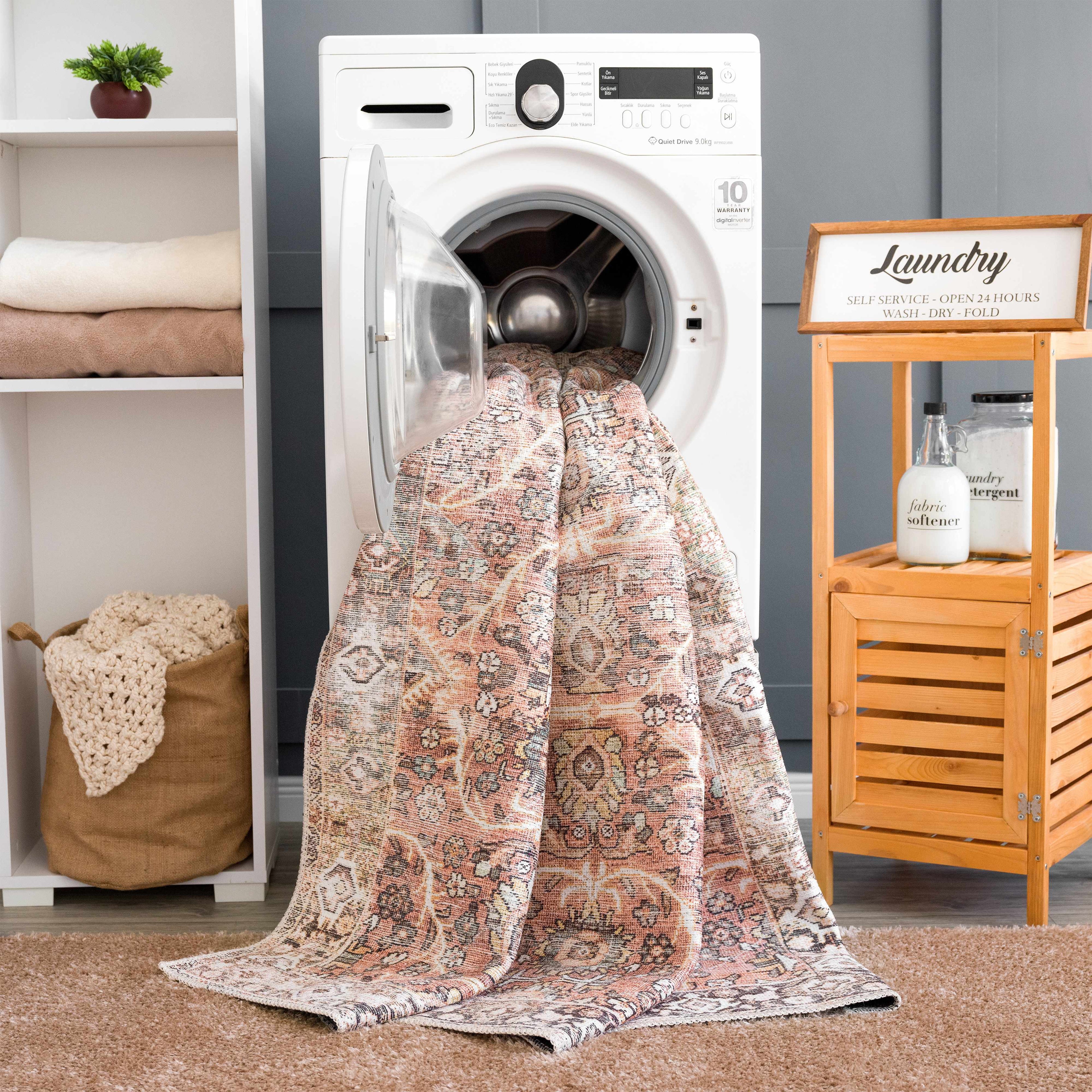 Bian Pink Distressed Washable Area Rug | Durable Everyday Design – Hauteloom