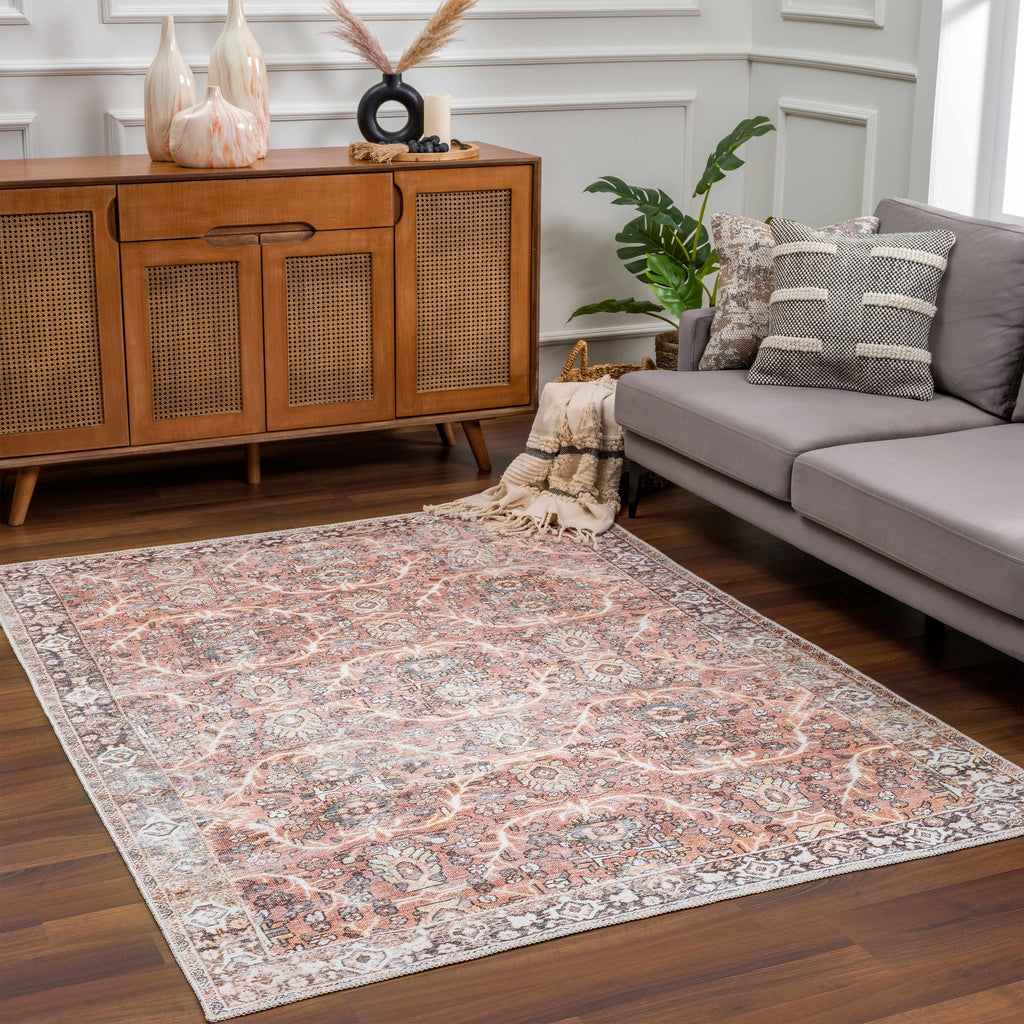 Bian Pink Distressed Washable Area Rug | Durable Everyday Design – Hauteloom