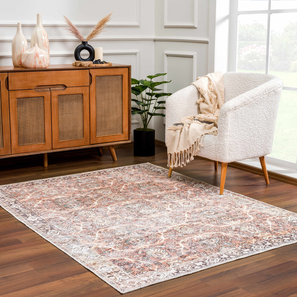 Bian Pink Distressed Washable Area Rug | Durable Everyday Design – Hauteloom
