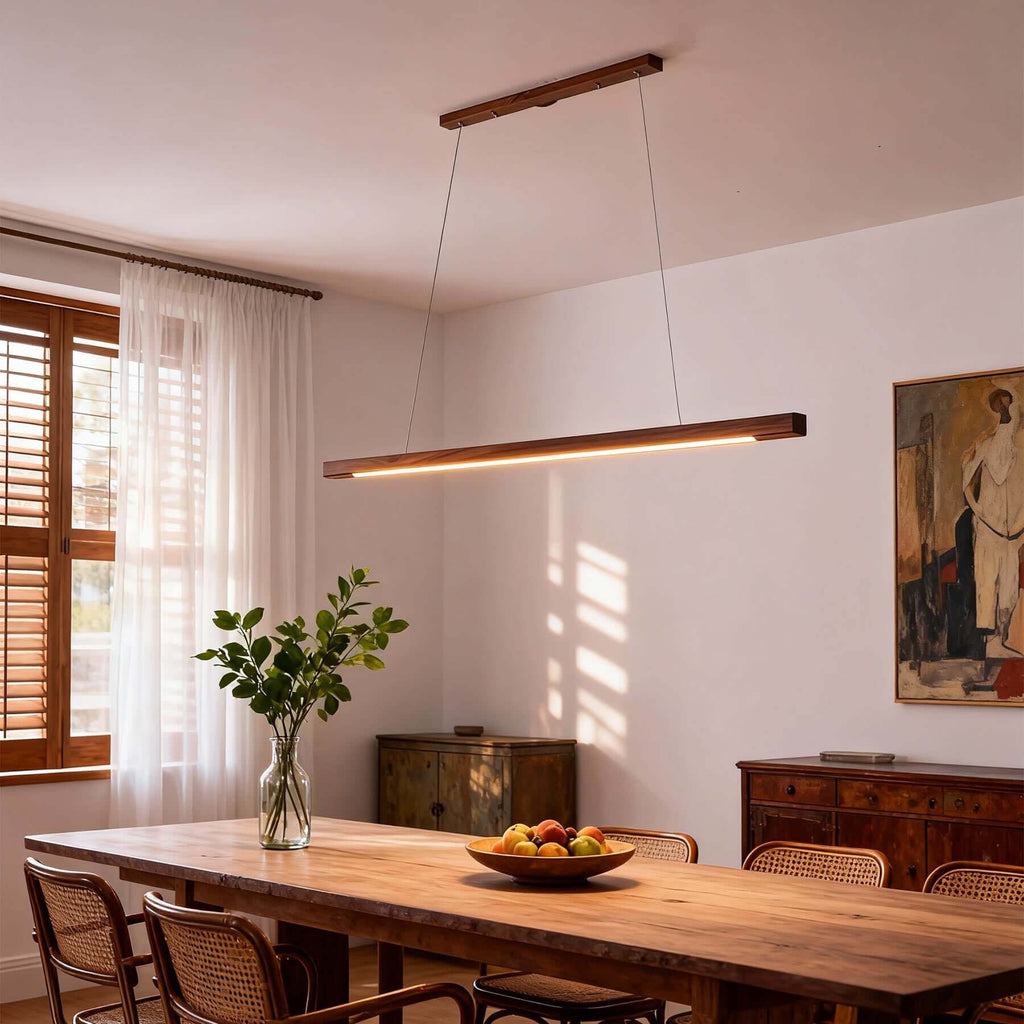 Saviro Linear Wood Pendant Light | LED Bar Island Hanging Lamp