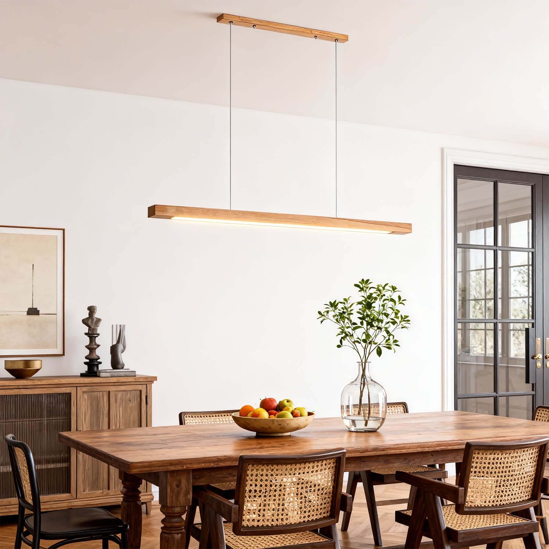 Saviro Linear Wood Pendant Light | LED Bar Island Hanging Lamp