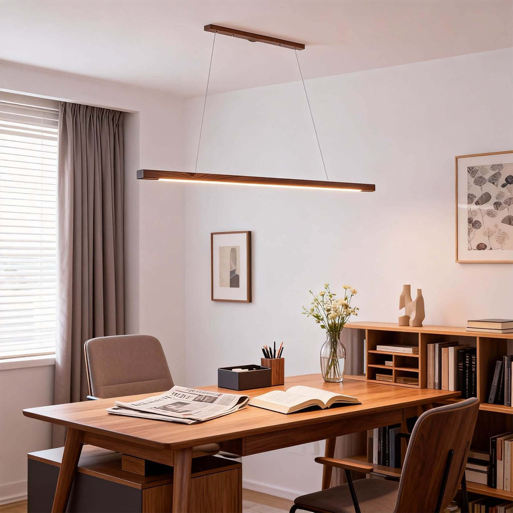 Saviro Linear Wood Pendant Light | LED Bar Island Hanging Lamp
