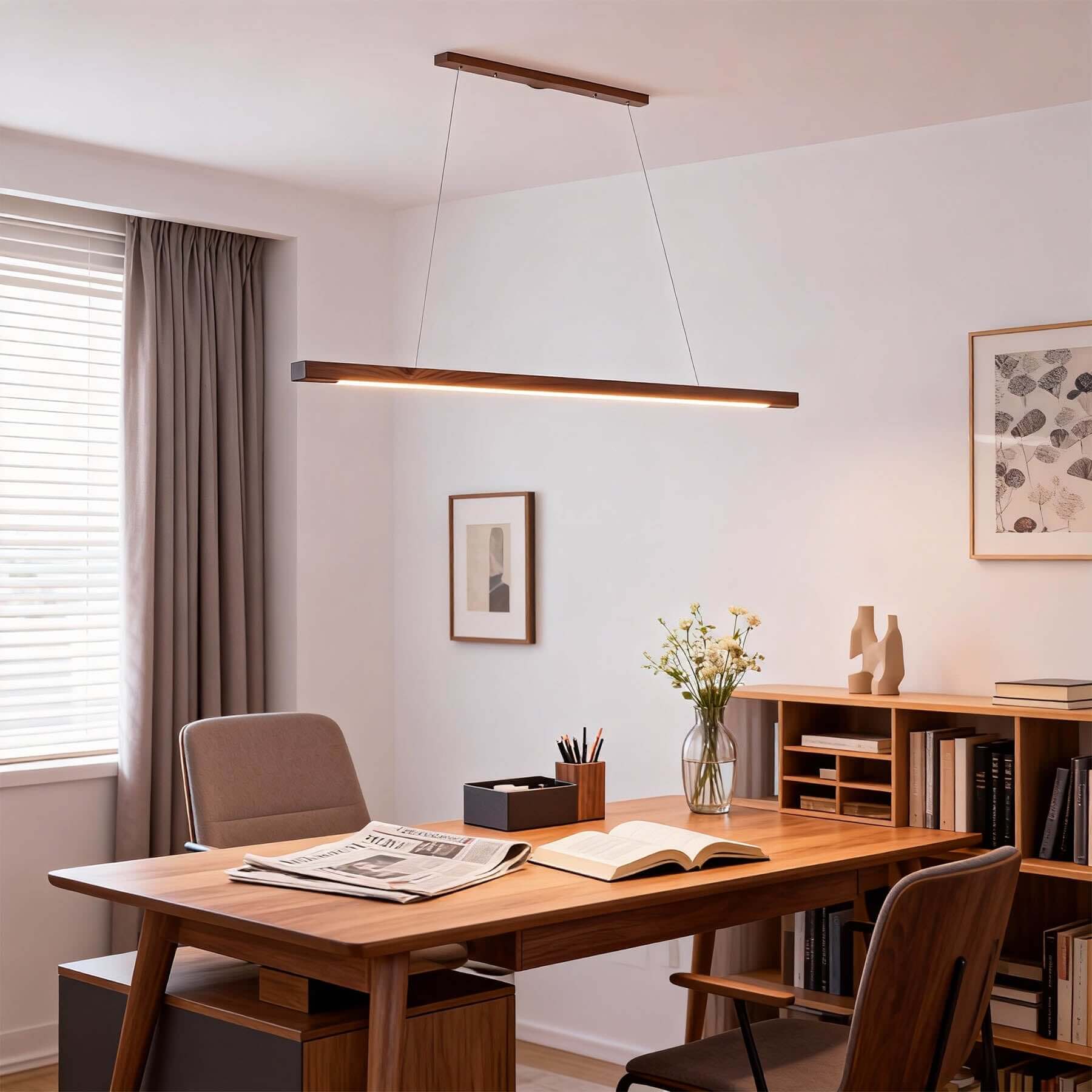 Saviro Linear Wood Pendant Light | LED Bar Island Hanging Lamp