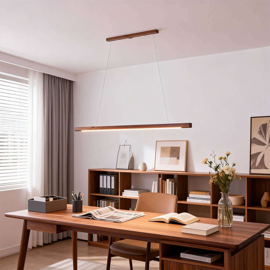 Saviro Linear Wood Pendant Light | LED Bar Island Hanging Lamp