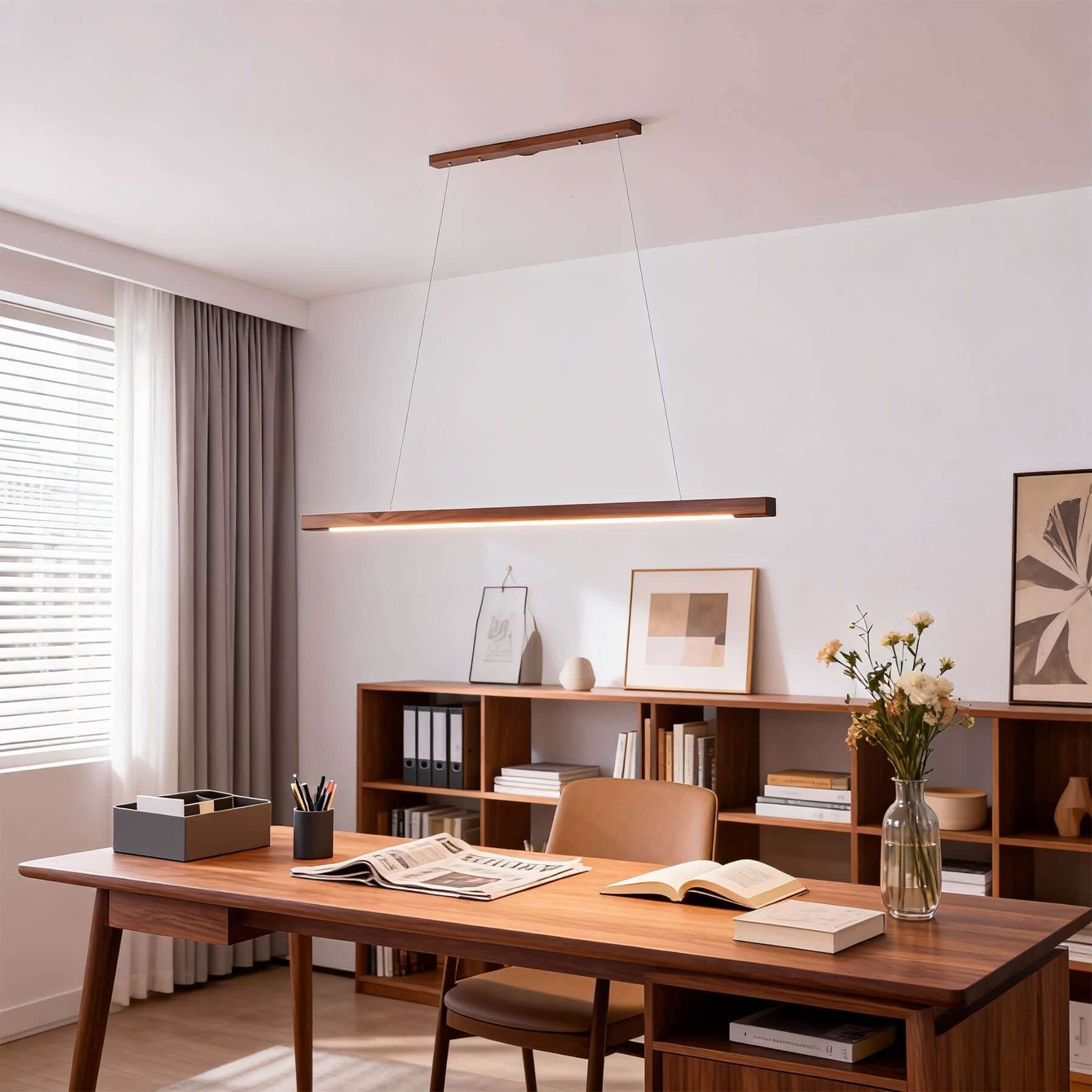 Saviro Linear Wood Pendant Light | LED Bar Island Hanging Lamp