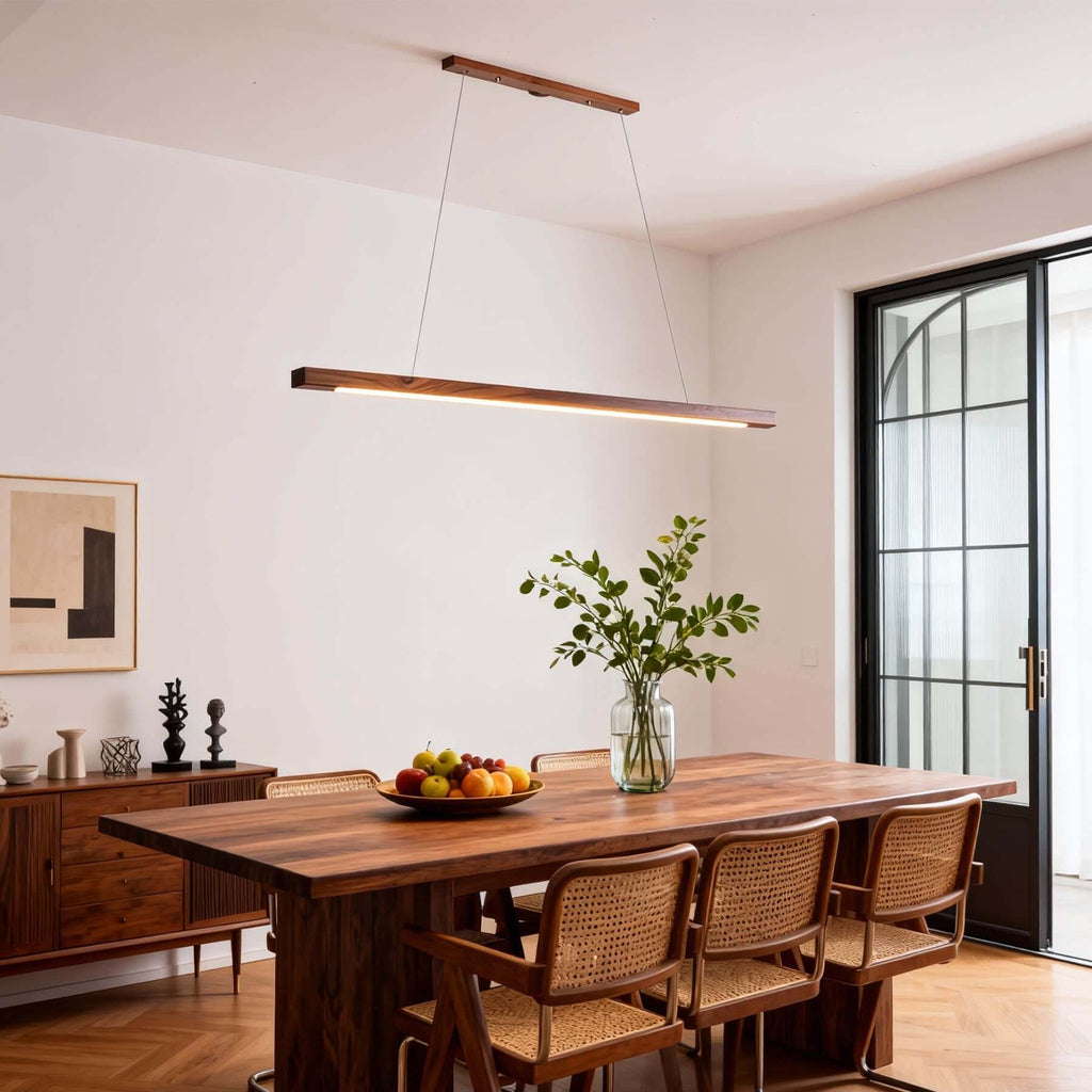 Saviro Linear Wood Pendant Light | LED Bar Island Hanging Lamp