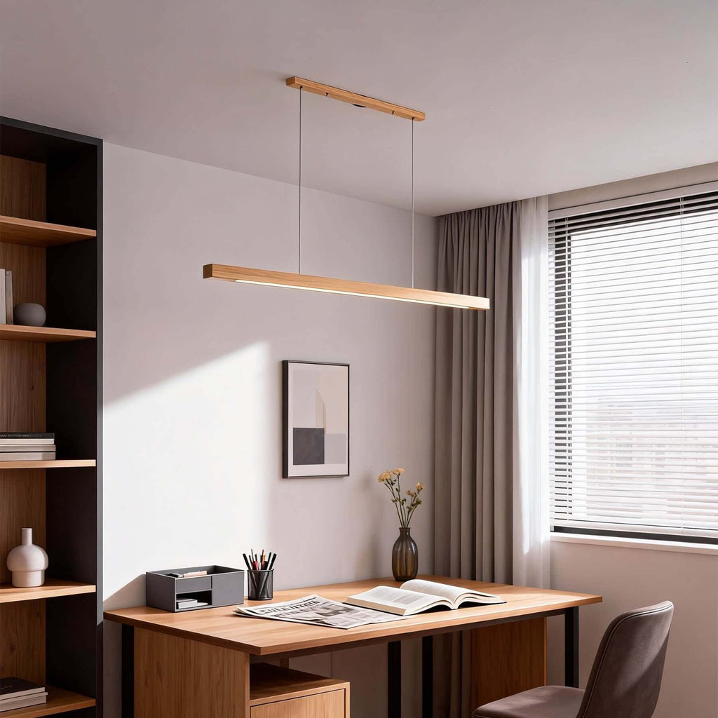Saviro Linear Wood Pendant Light | LED Bar Island Hanging Lamp