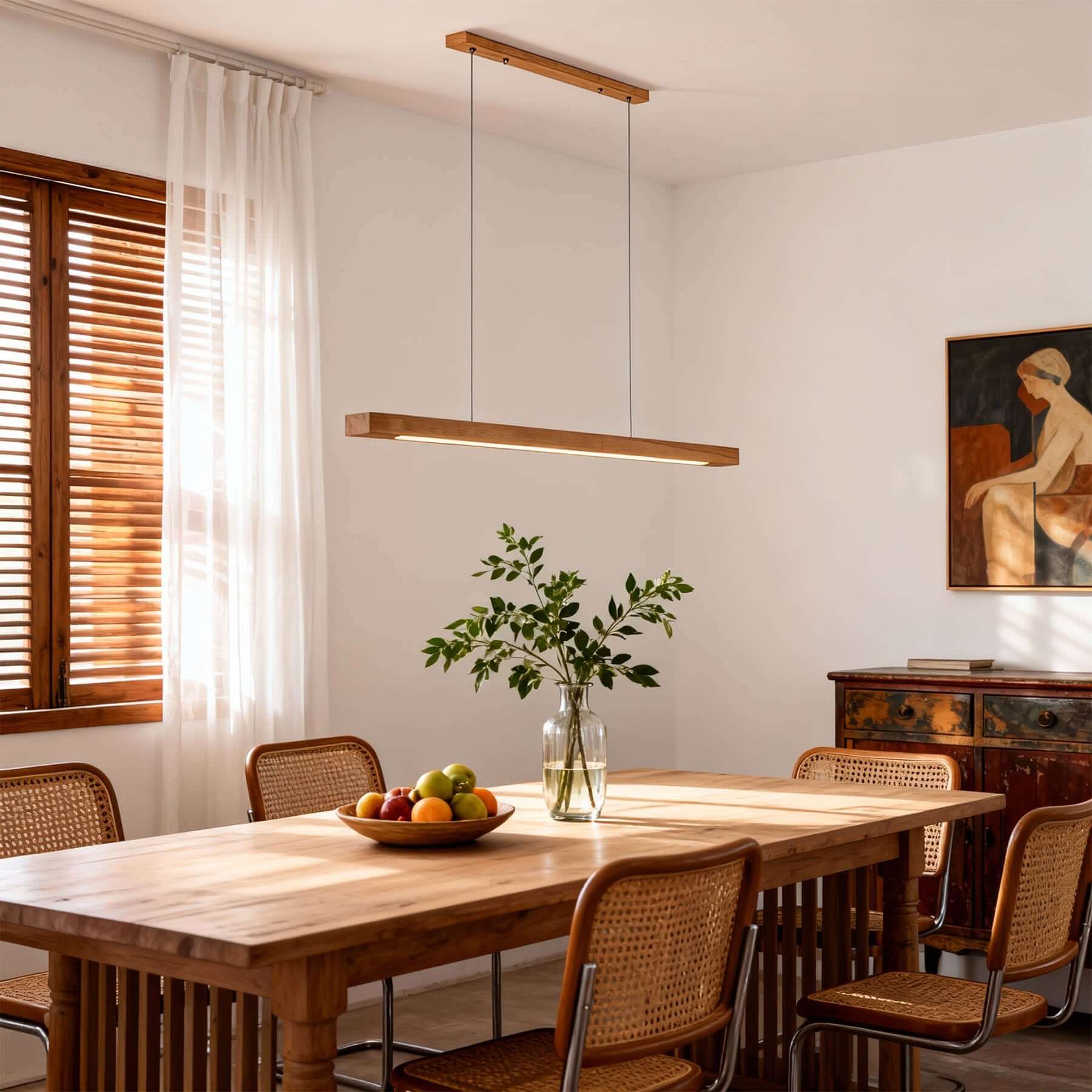 Saviro Linear Wood Pendant Light | LED Bar Island Hanging Lamp