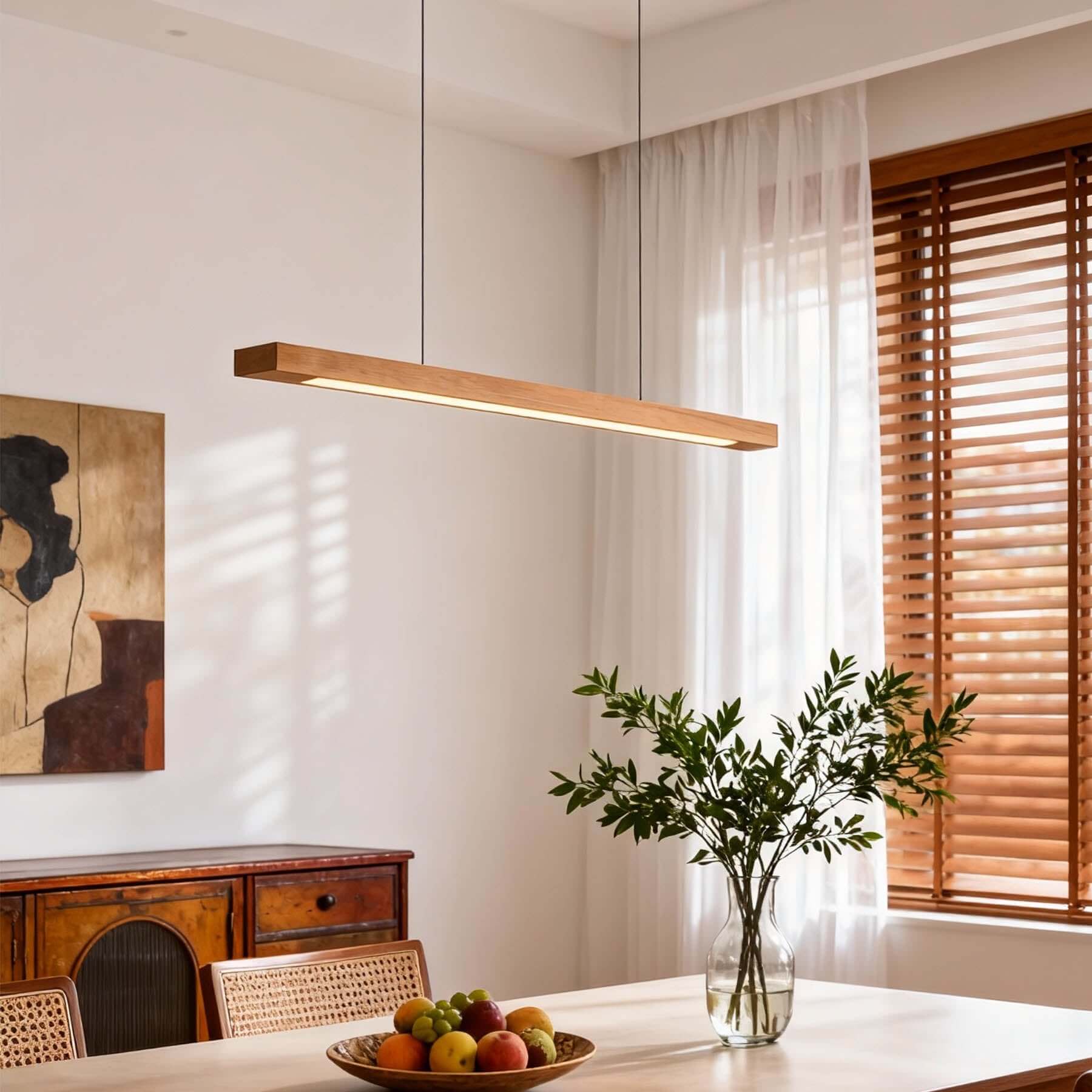 Saviro Linear Wood Pendant Light | LED Bar Island Hanging Lamp
