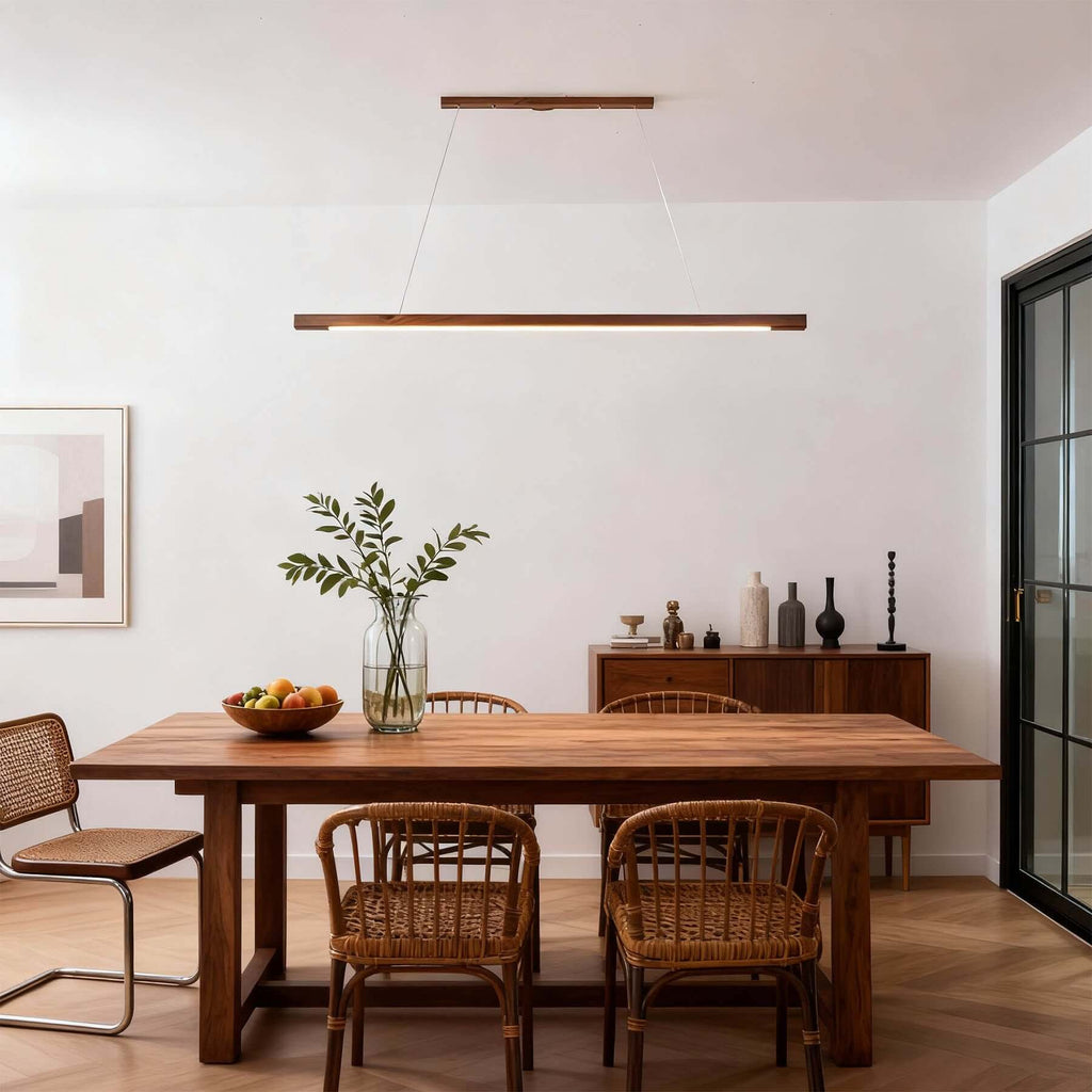 Saviro Linear Wood Pendant Light | LED Bar Island Hanging Lamp