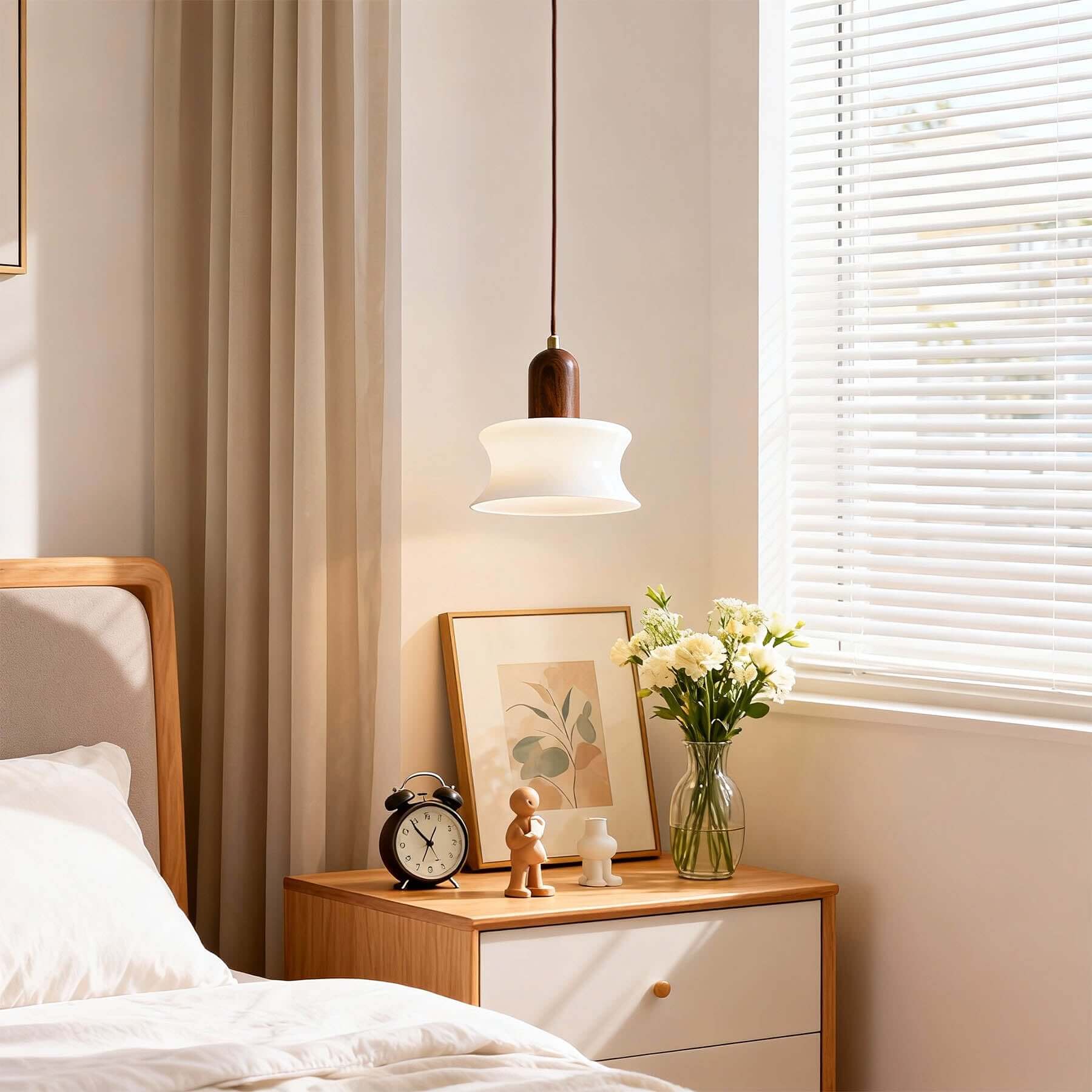 Seliro Glass & Wood Pendant Lamp | Wabi-Sabi Foyer Hanging Light