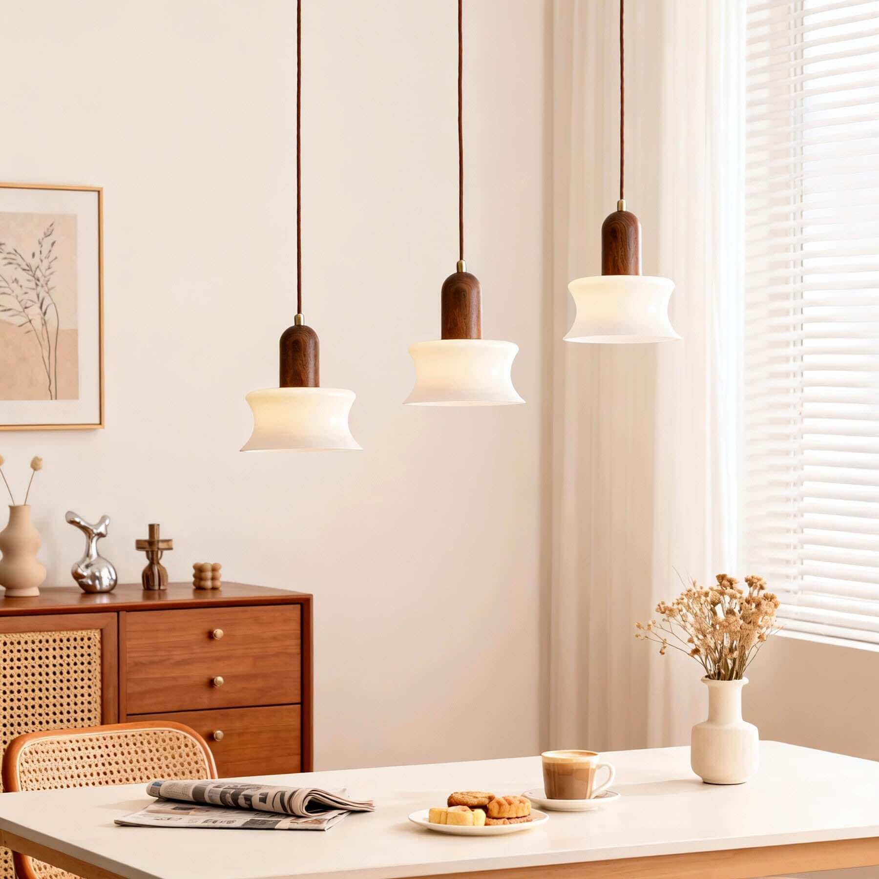 Seliro Glass & Wood Pendant Lamp | Wabi-Sabi Foyer Hanging Light