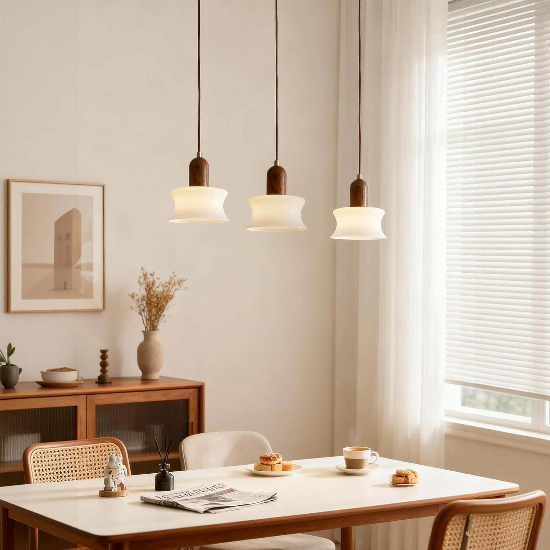 Seliro Glass & Wood Pendant Lamp | Wabi-Sabi Foyer Hanging Light
