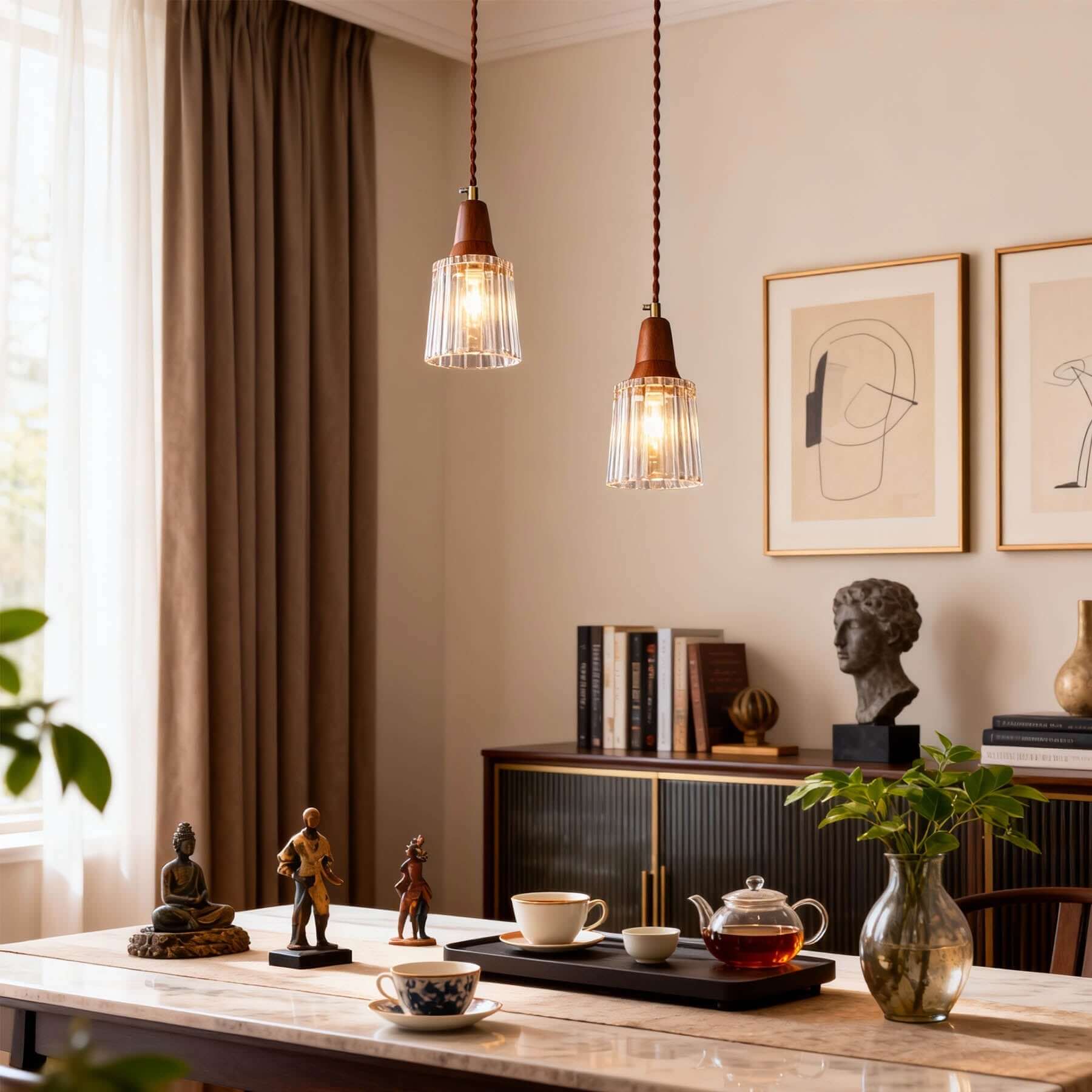 Parve Glass & Wood Pendant Light | Wabi-Sabi Small Hanging Lamp