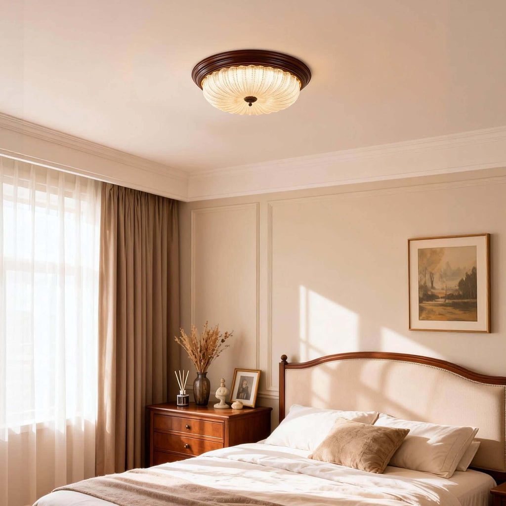 Soreva Metal & Glass Ceiling Light | Round Flush Mount 3-Size LED