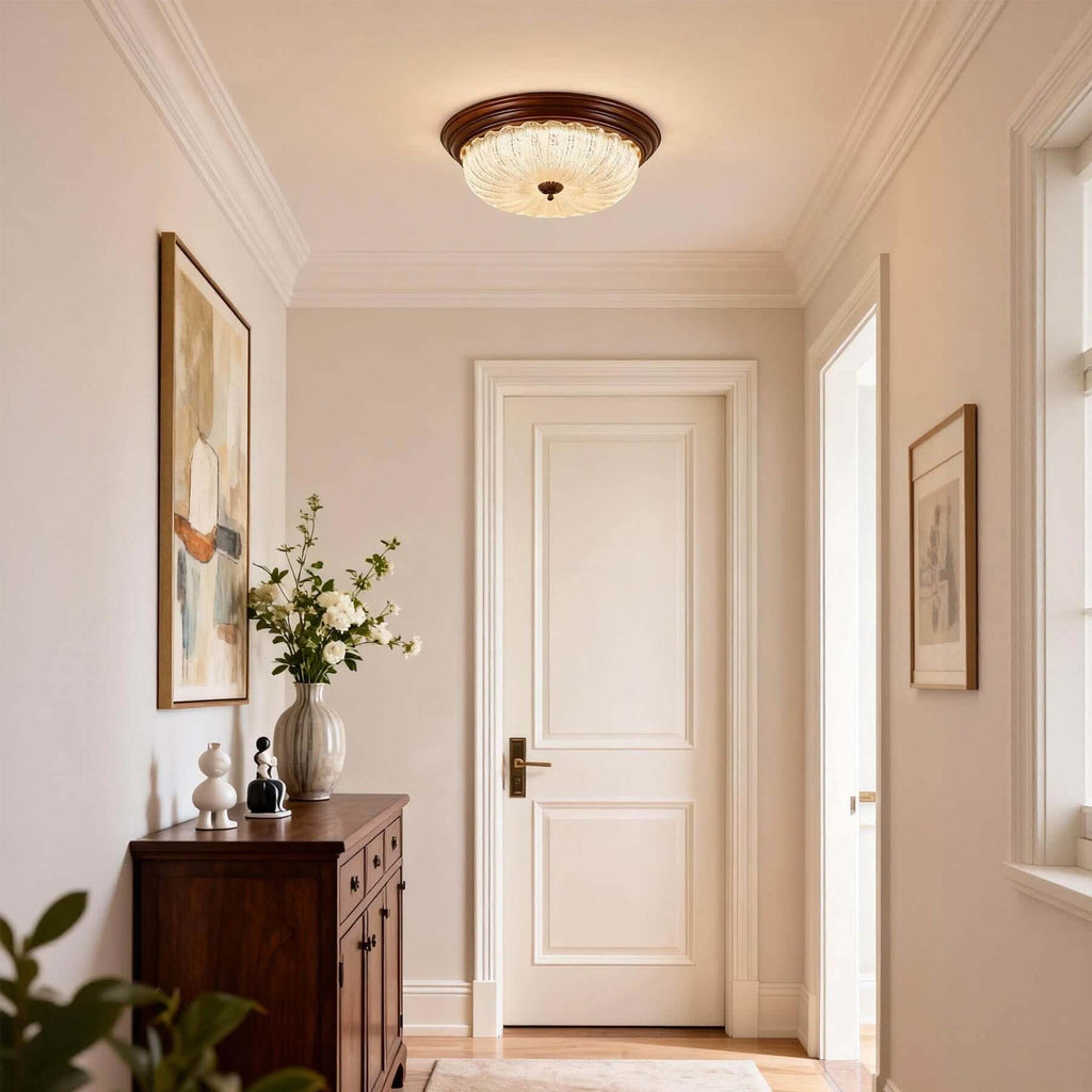 Soreva Metal & Glass Ceiling Light | Round Flush Mount 3-Size LED