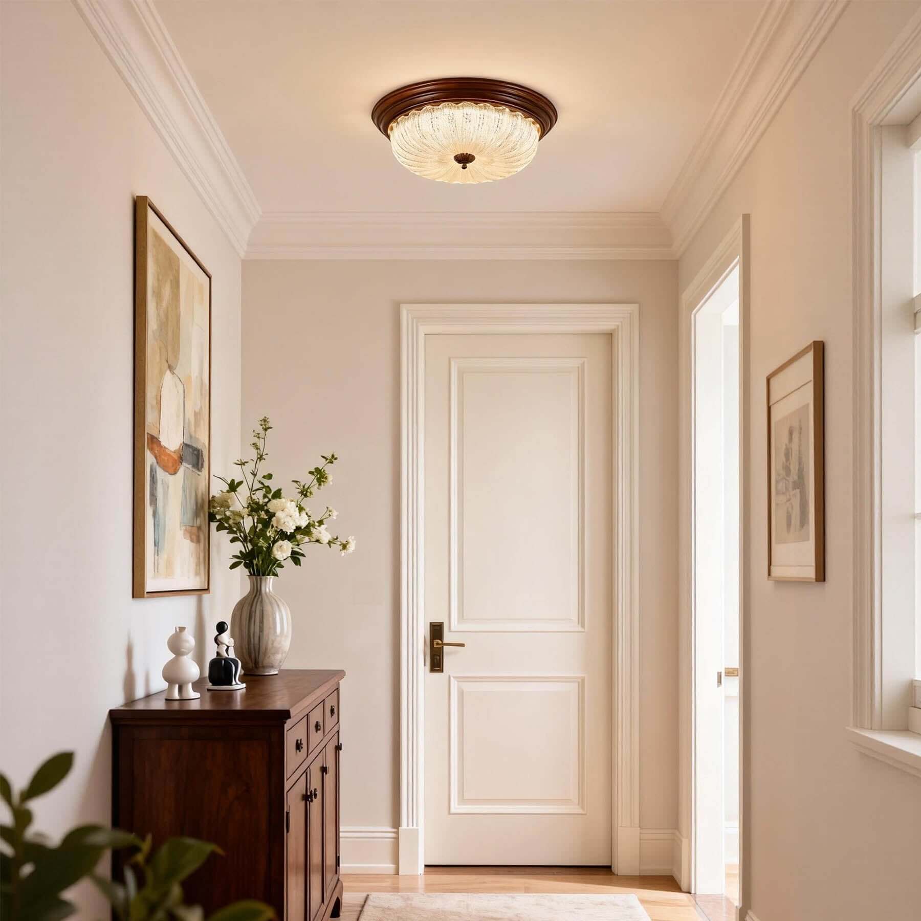Soreva Metal & Glass Ceiling Light | Round Flush Mount 3-Size LED