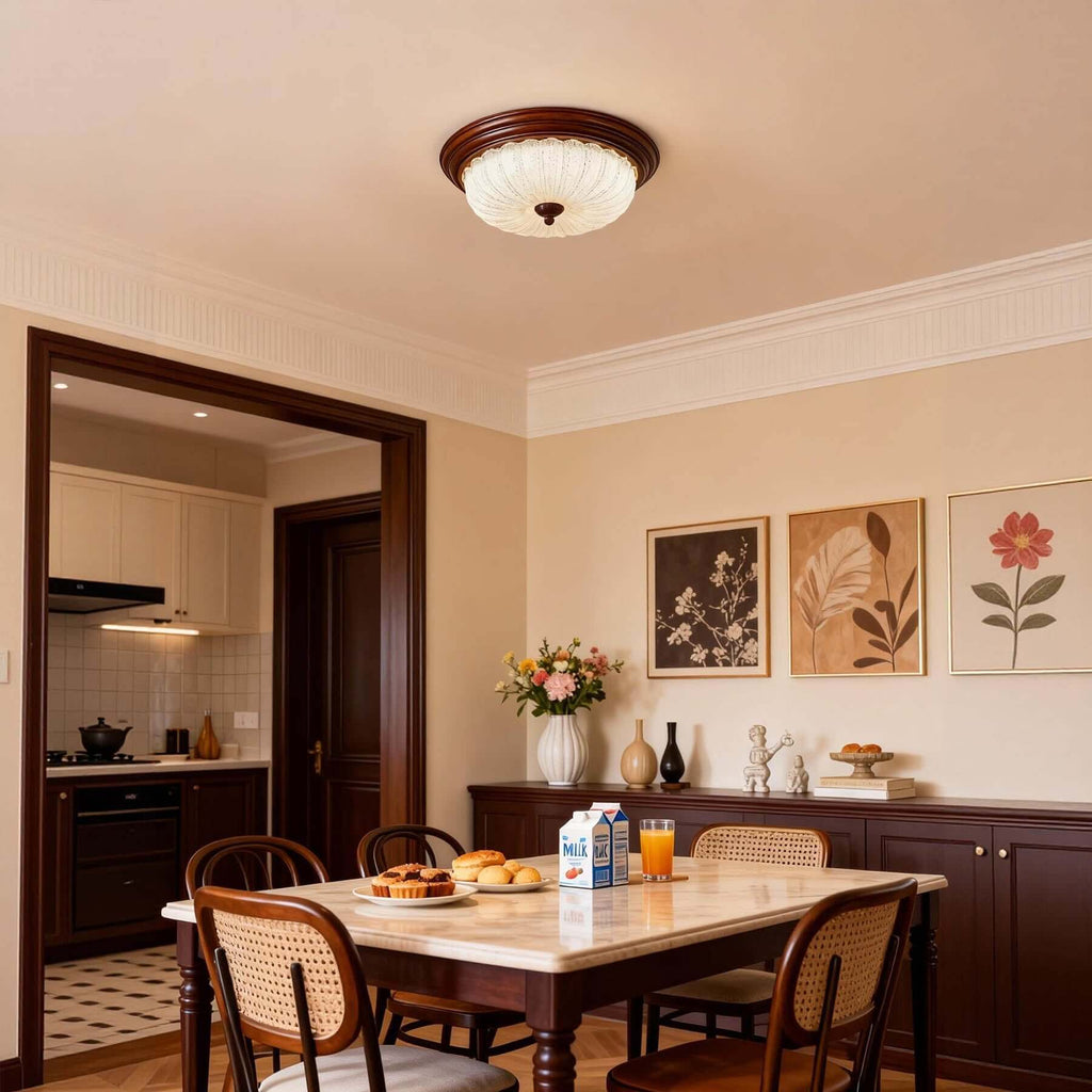 Soreva Metal & Glass Ceiling Light | Round Flush Mount 3-Size LED