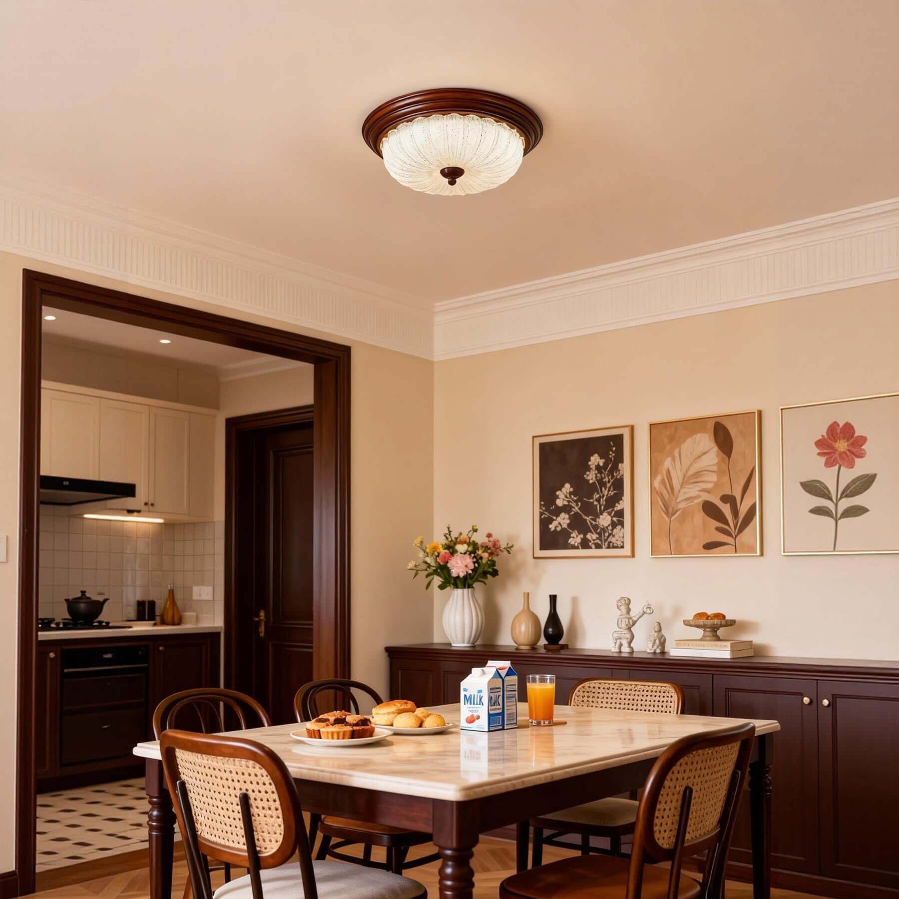 Soreva Metal & Glass Ceiling Light | Round Flush Mount 3-Size LED