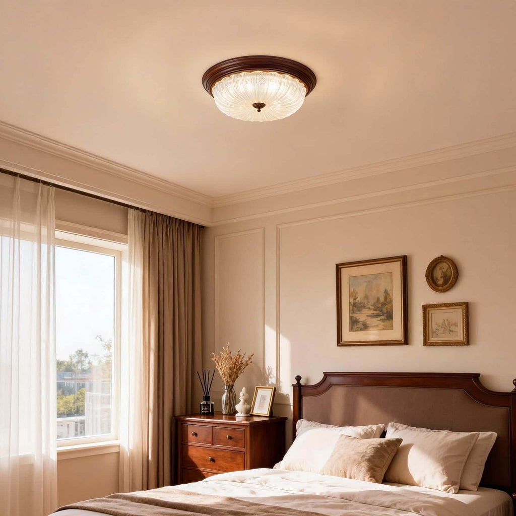 Soreva Metal & Glass Ceiling Light | Round Flush Mount 3-Size LED