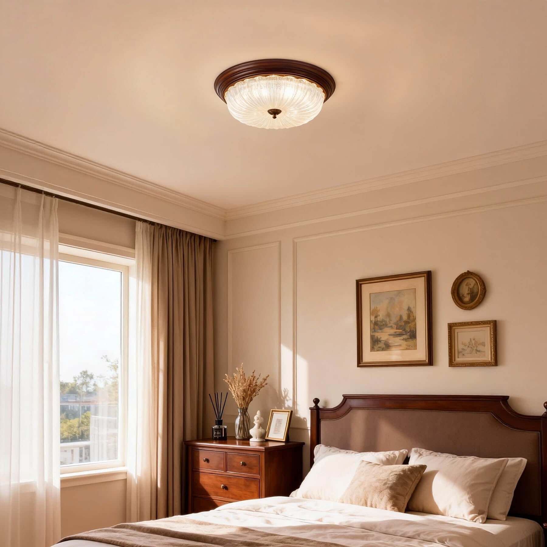 Soreva Metal & Glass Ceiling Light | Round Flush Mount 3-Size LED