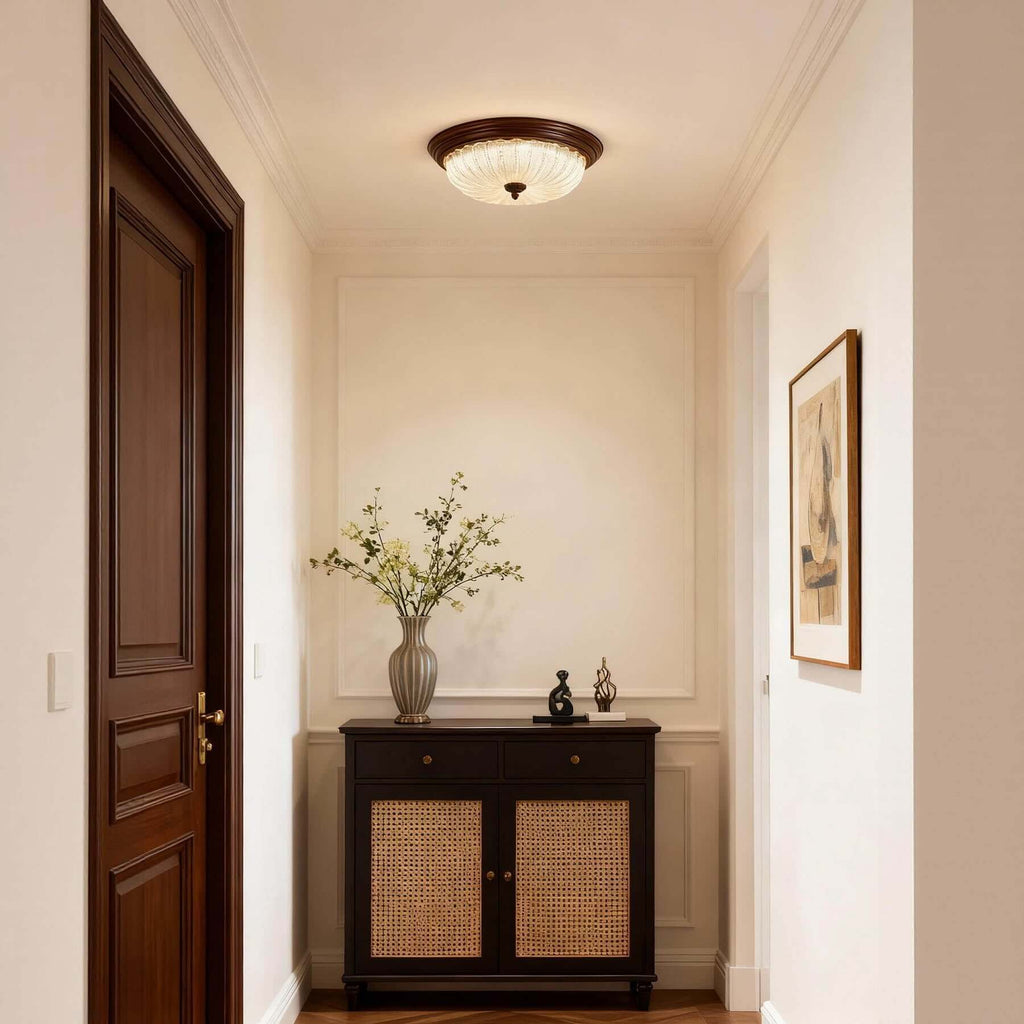 Soreva Metal & Glass Ceiling Light | Round Flush Mount 3-Size LED