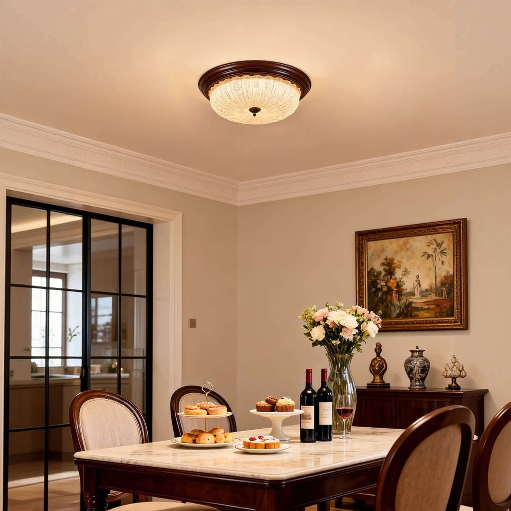 Soreva Metal & Glass Ceiling Light | Round Flush Mount 3-Size LED