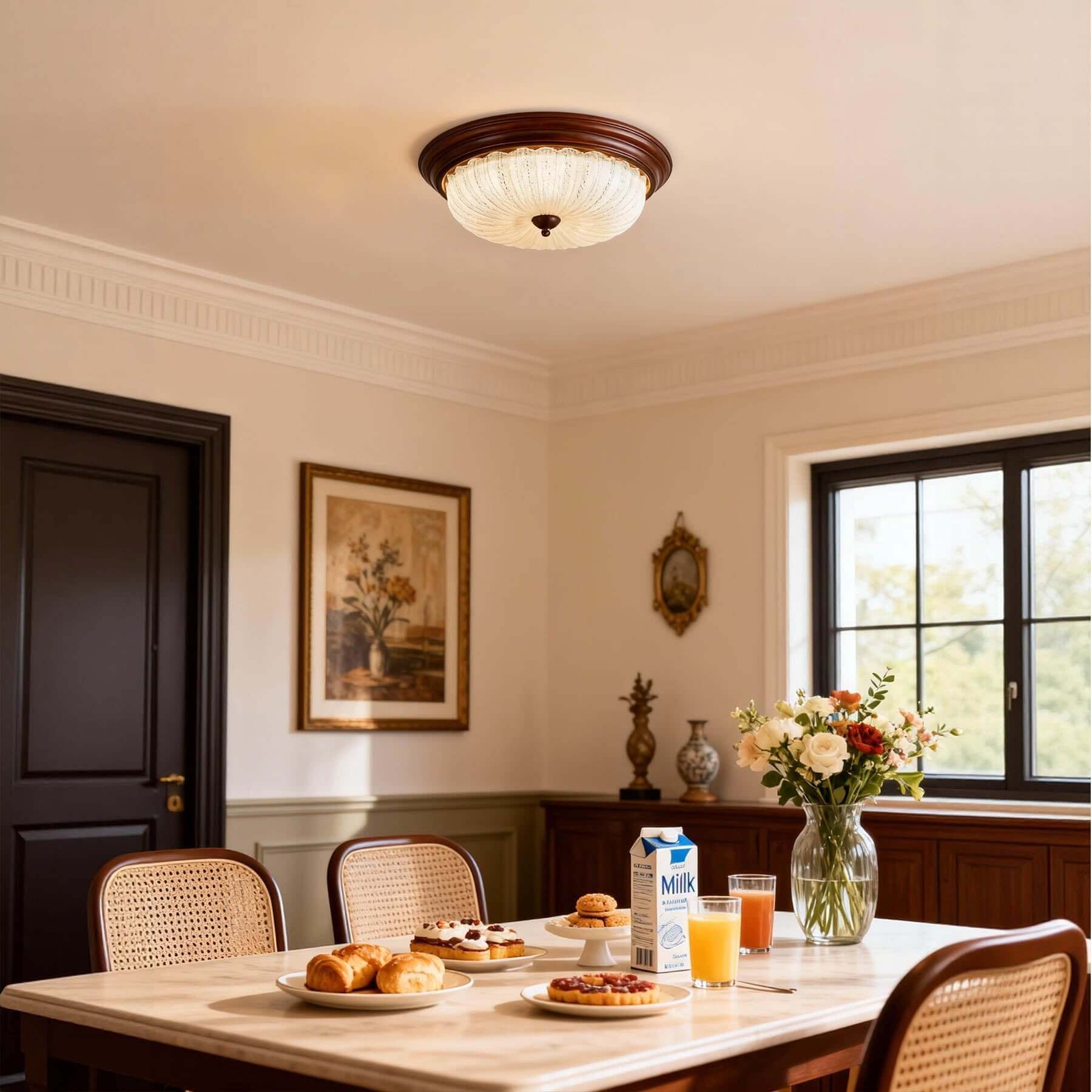 Soreva Metal & Glass Ceiling Light | Round Flush Mount 3-Size LED