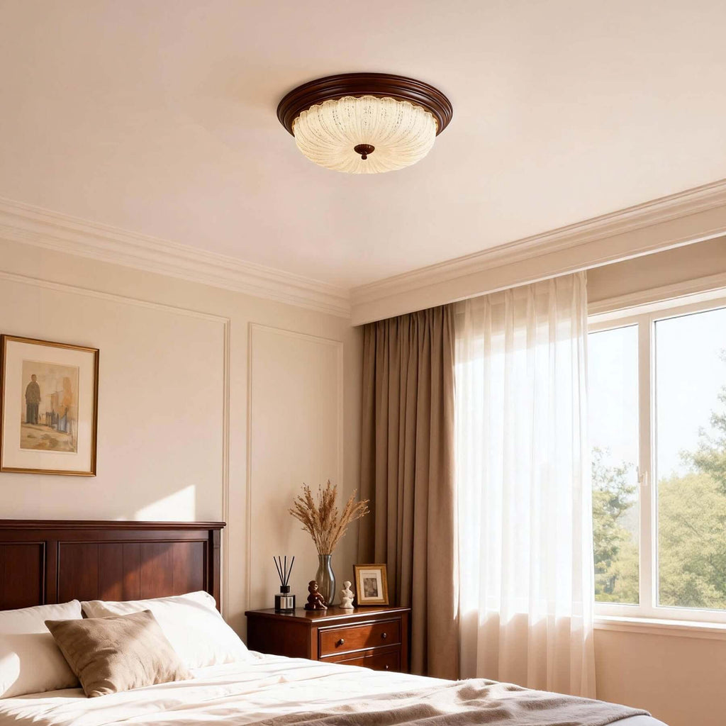 Soreva Metal & Glass Ceiling Light | Round Flush Mount 3-Size LED