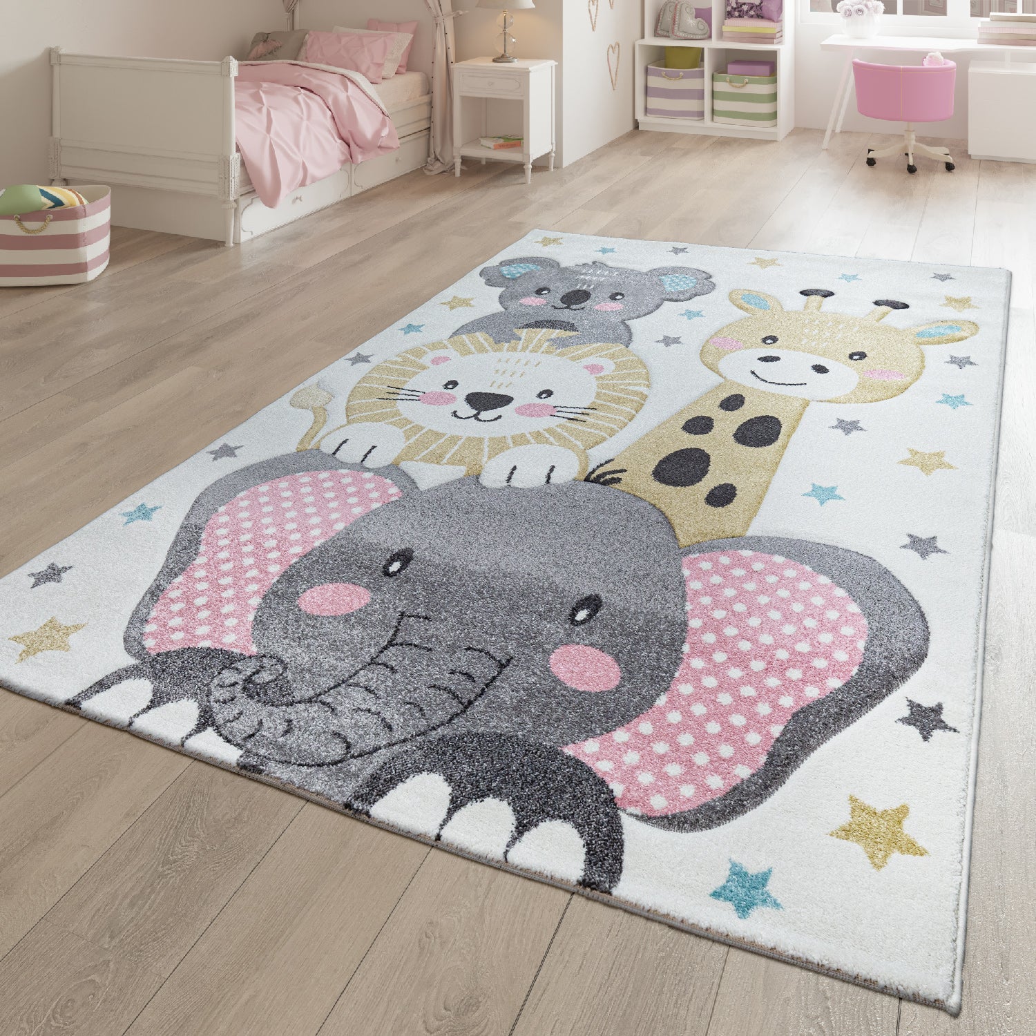 Elaya Kids Rug | Happy Animals Cream Pastel Design