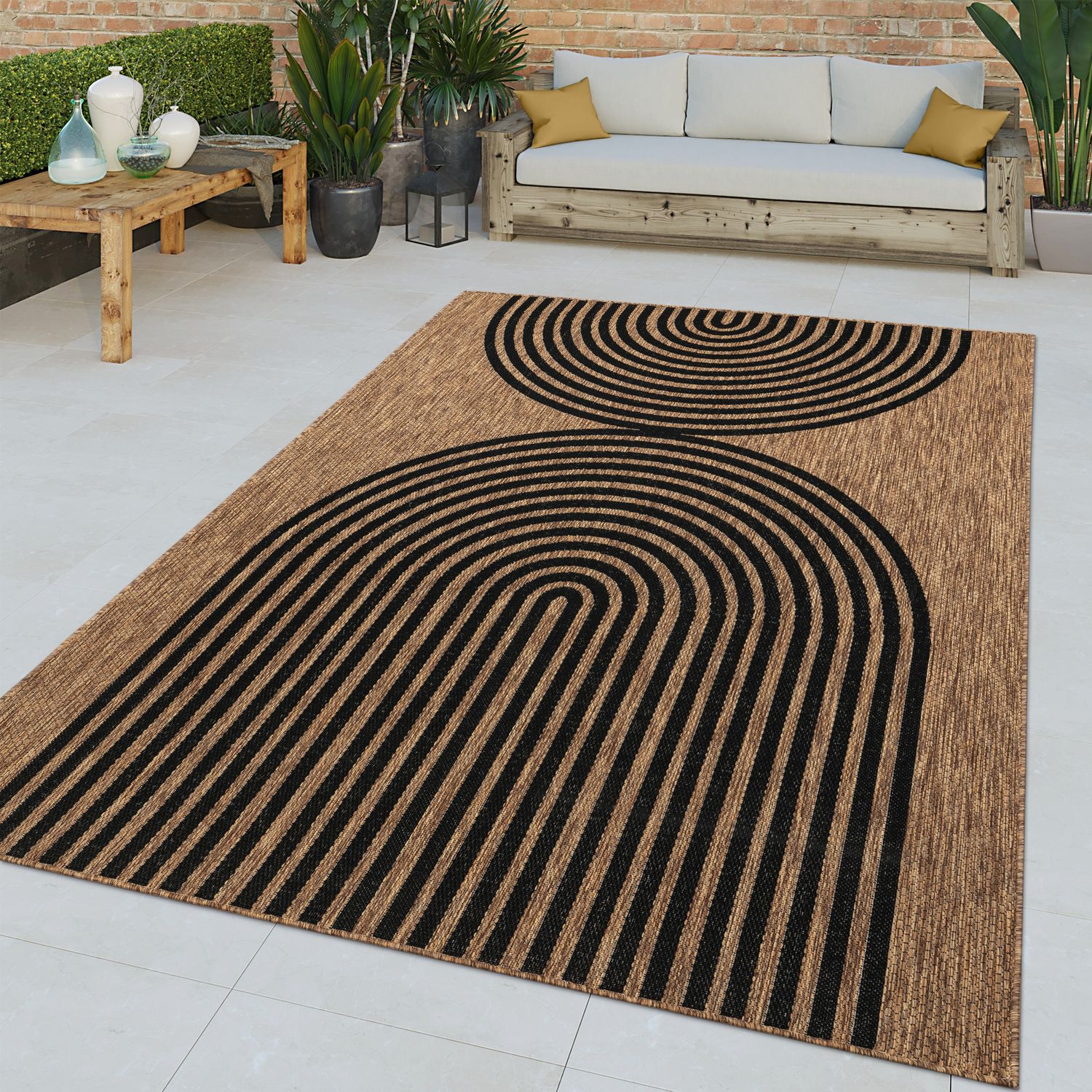 Outdoor Rug Captera with Minimalistic Line Pattern in Nature Beige