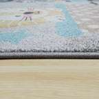 Elaya Kids Rug | Cute Animals on a Train Pastel Grey Design