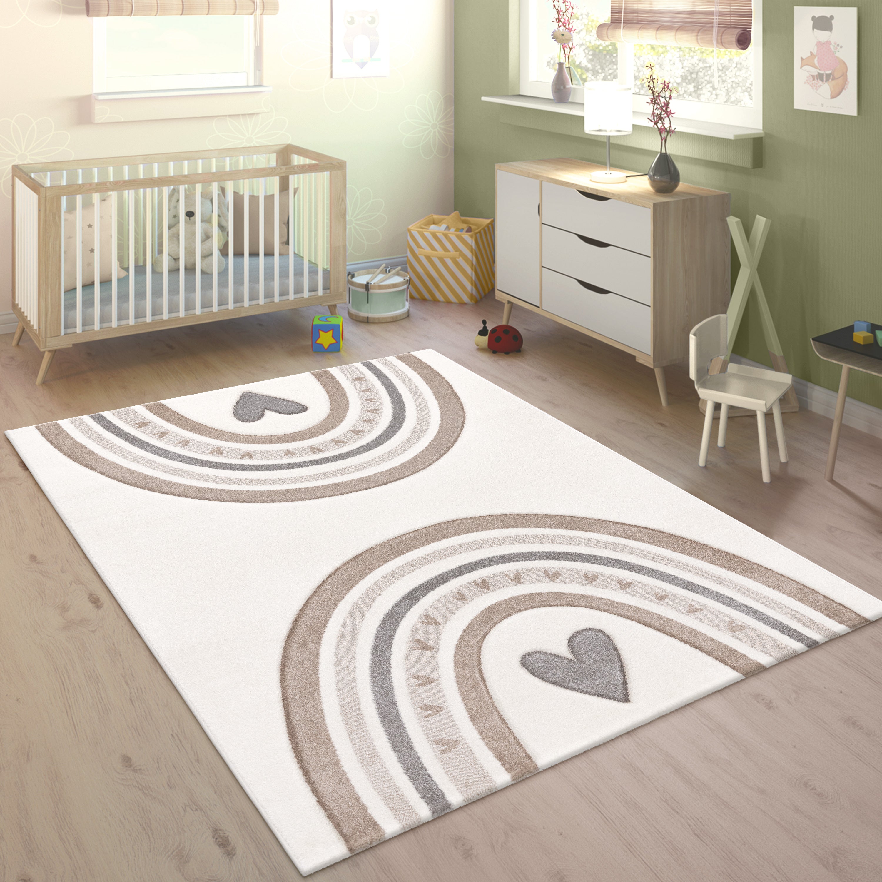 Cosmo Kids Rug | Rainbow & Hearts Cream Design