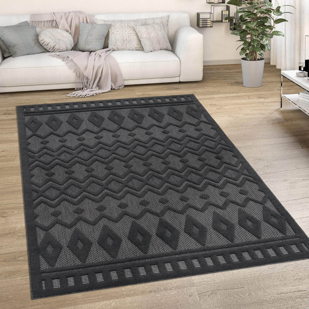 Outdoor Rug Livorno Geometric Trellis Pattern In Anthracite