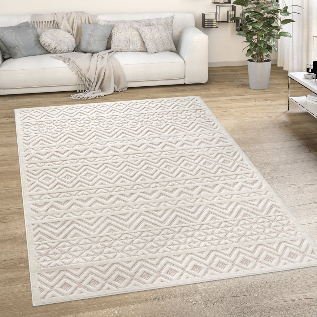 Outdoor Rug Livorno Boho High-Low Pattern In Cream