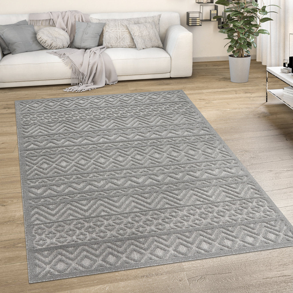 Outdoor Rug Livorno Boho High-Low Pattern In Grey