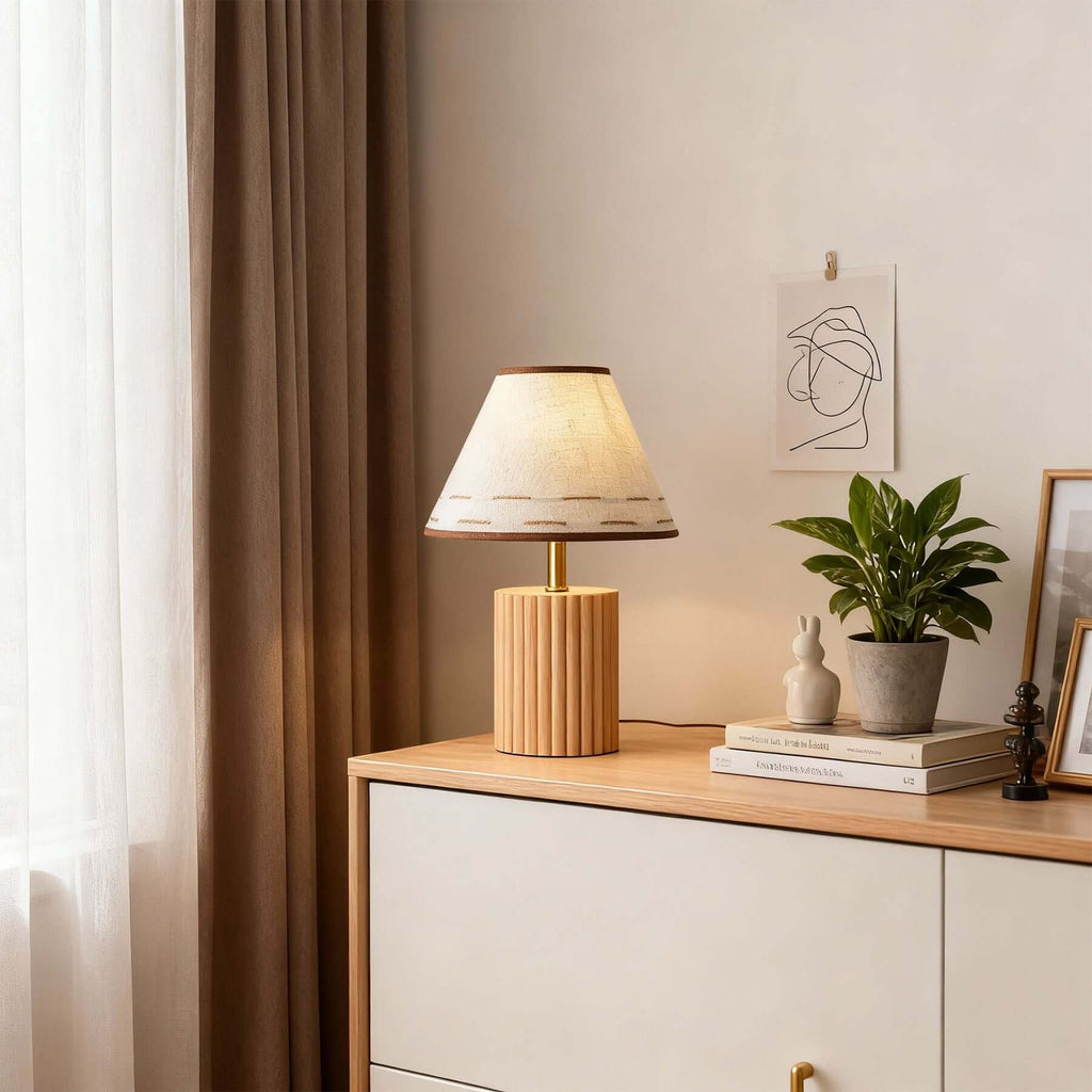 Teyno Fabric Table Lamp | Mid-Century Wood & Fabric Design