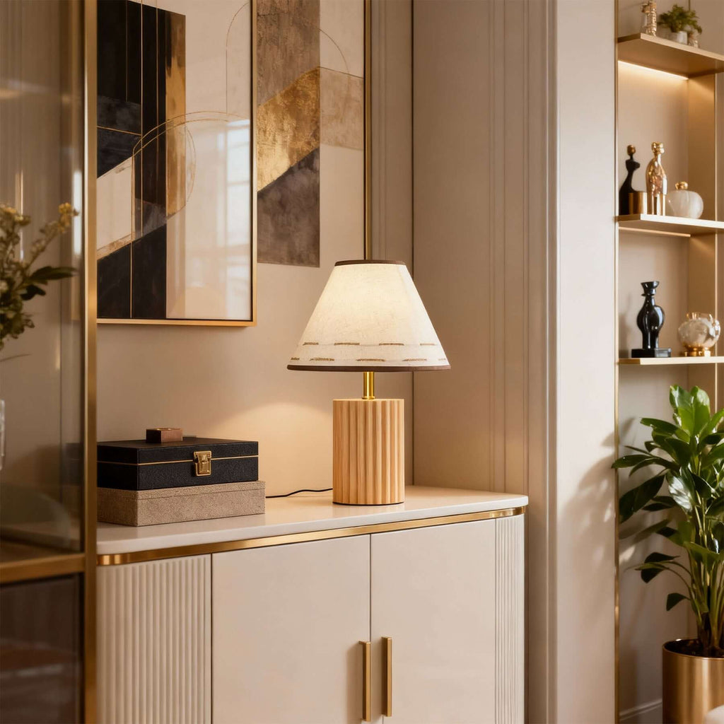 Teyno Fabric Table Lamp | Mid-Century Wood & Fabric Design